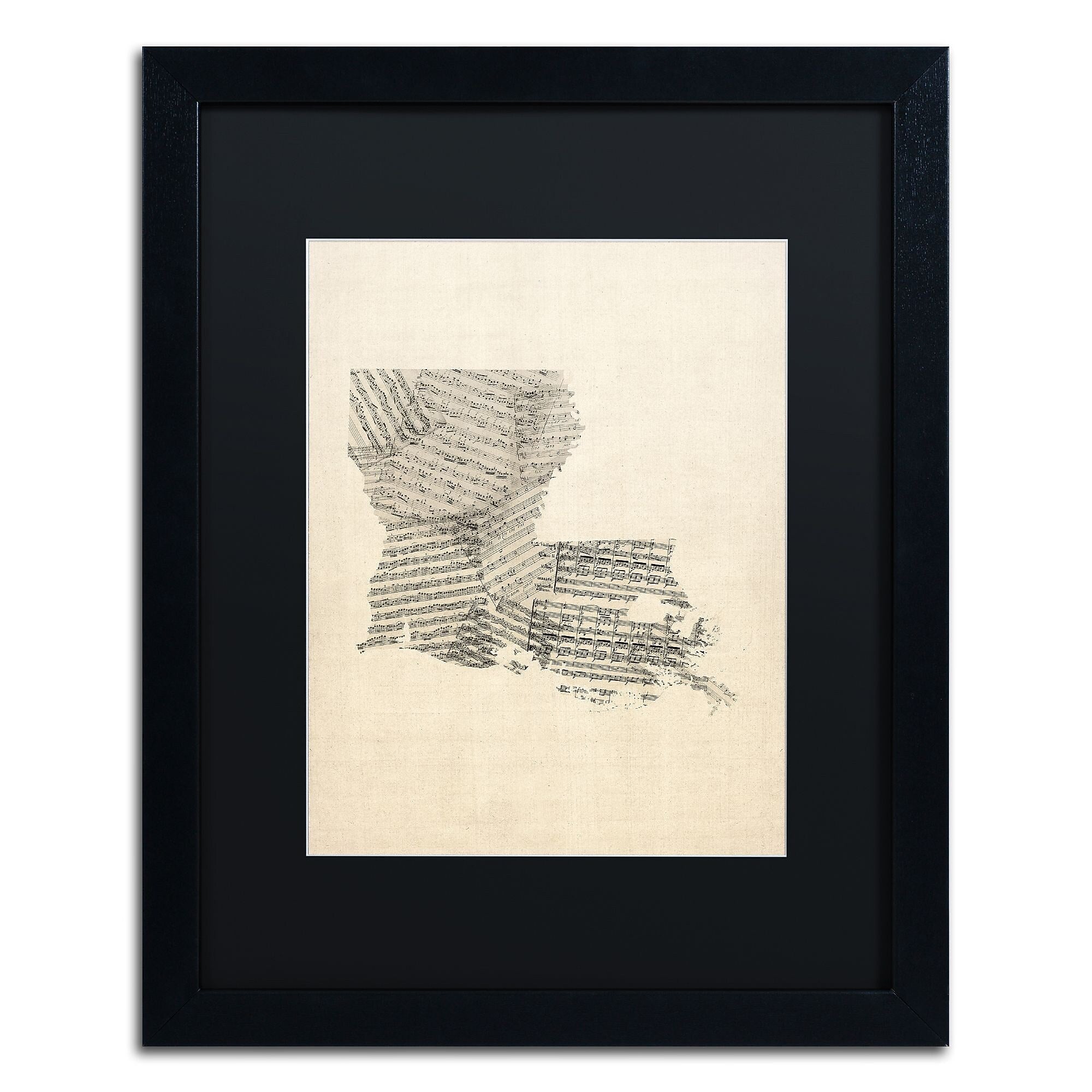Trademark Fine Art ''Old Sheet Music Map of Louisiana'' by Michael Tompsett 16" x 20" Black Frame (MT0754-B1620BMF)
