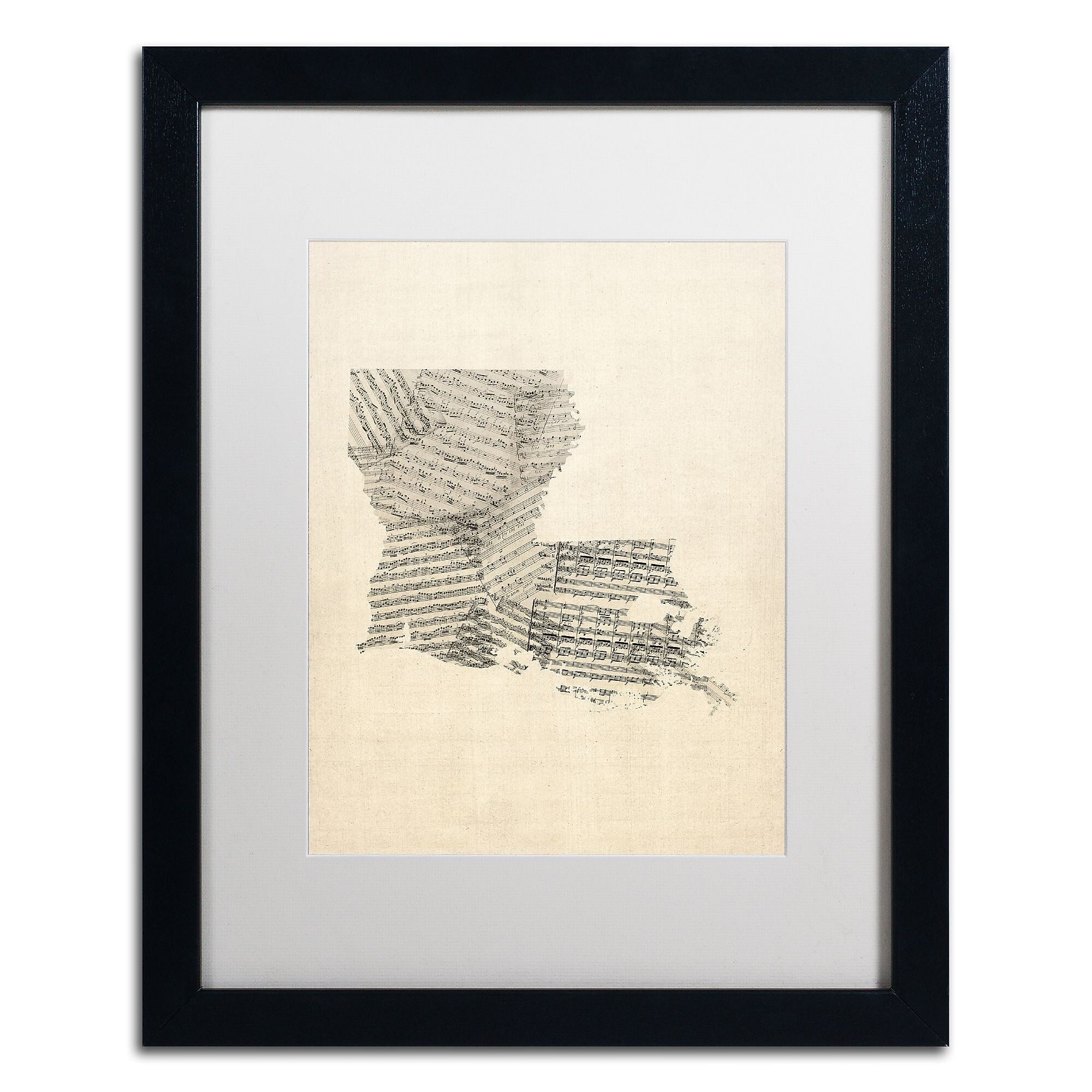 Trademark Fine Art ''Old Sheet Music Map of Louisiana'' by Michael Tompsett 16" x 20" Black Frame (MT0754-B1620MF)