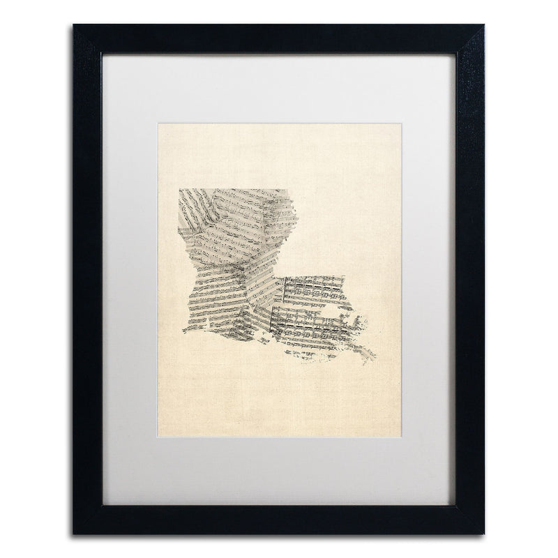 Trademark Fine Art ''Old Sheet Music Map of Louisiana'' by Michael Tompsett 16" x 20" Black Frame (MT0754-B1620MF)