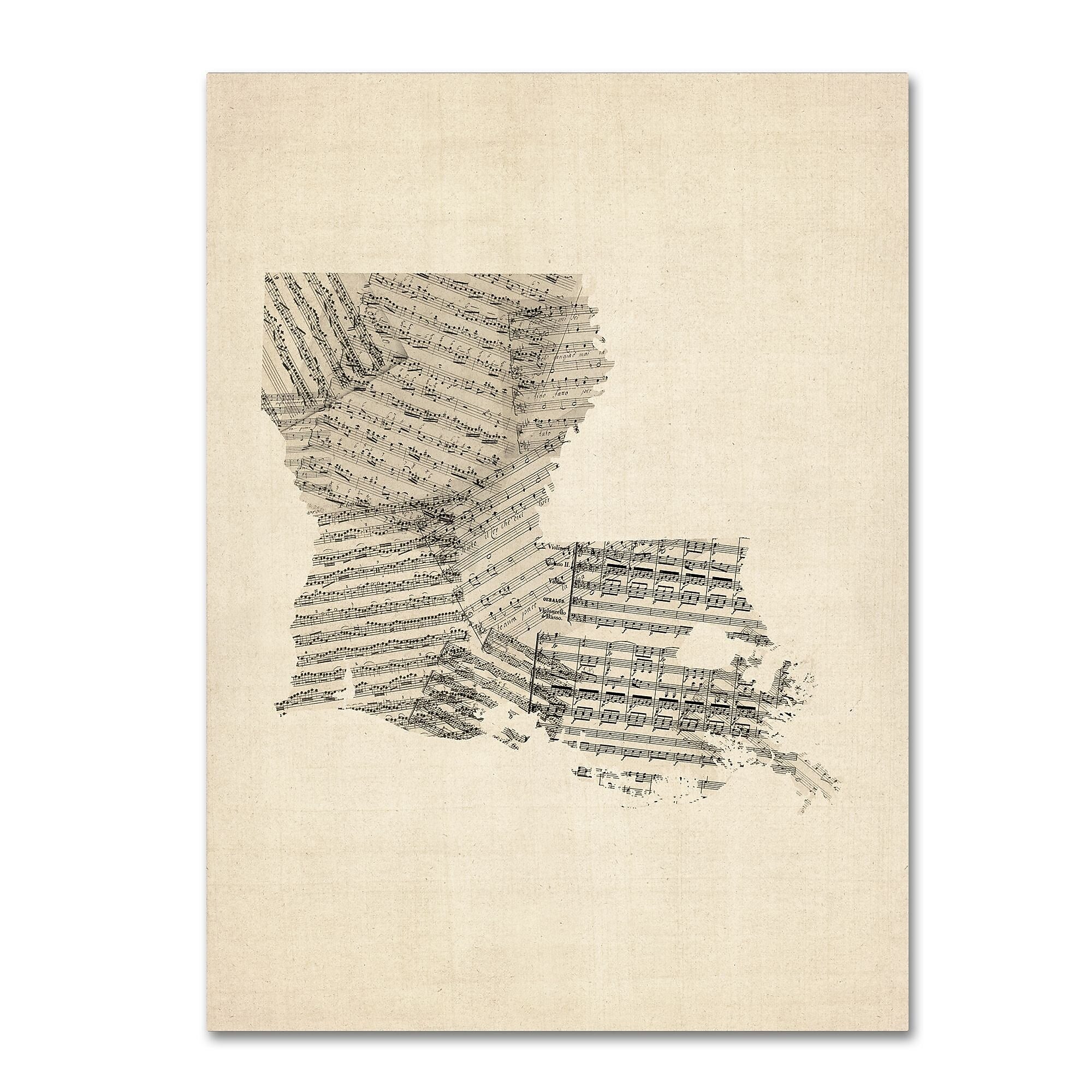 Trademark Fine Art ''Old Sheet Music Map of Louisiana'' by Michael Tompsett 35" x 47" Canvas Art (MT0754-C3547GG)