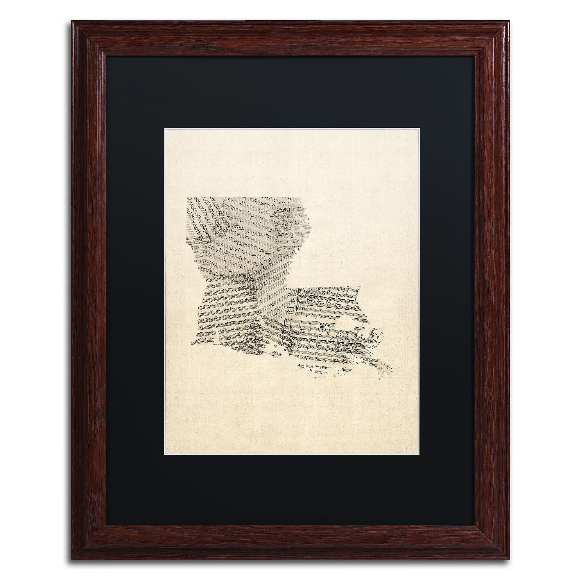 Trademark Fine Art ''Old Sheet Music Map of Louisiana'' by Michael Tompsett 16" x 20" Wood Frame (MT0754-W1620BMF)