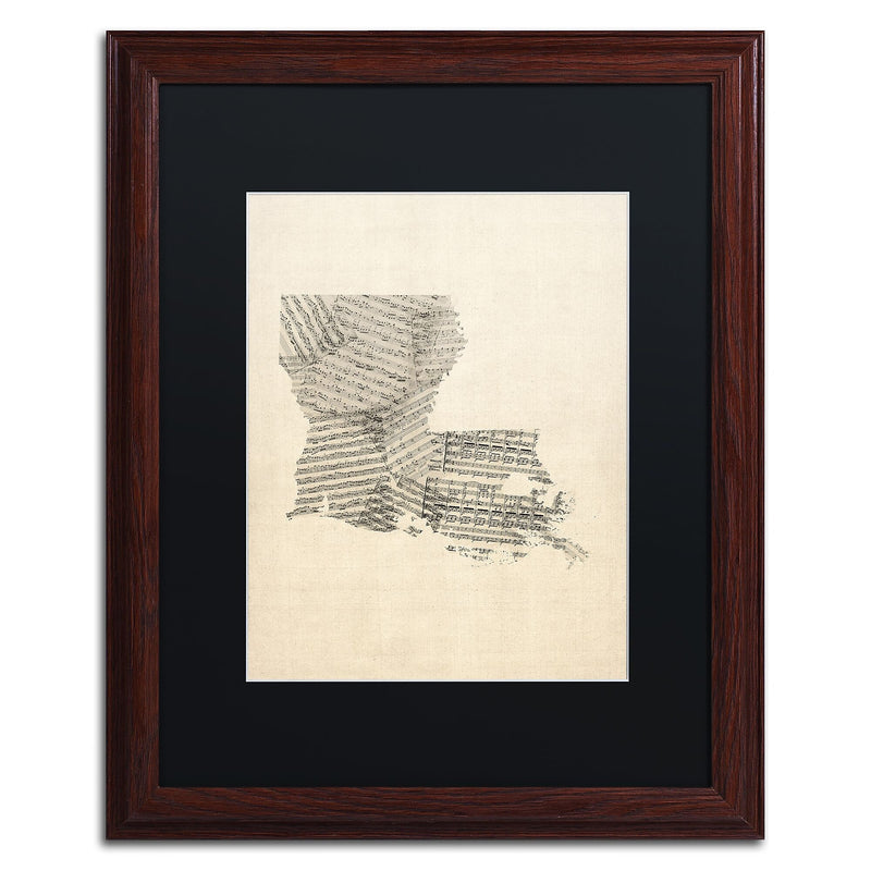Trademark Fine Art ''Old Sheet Music Map of Louisiana'' by Michael Tompsett 16" x 20" Wood Frame (MT0754-W1620BMF)