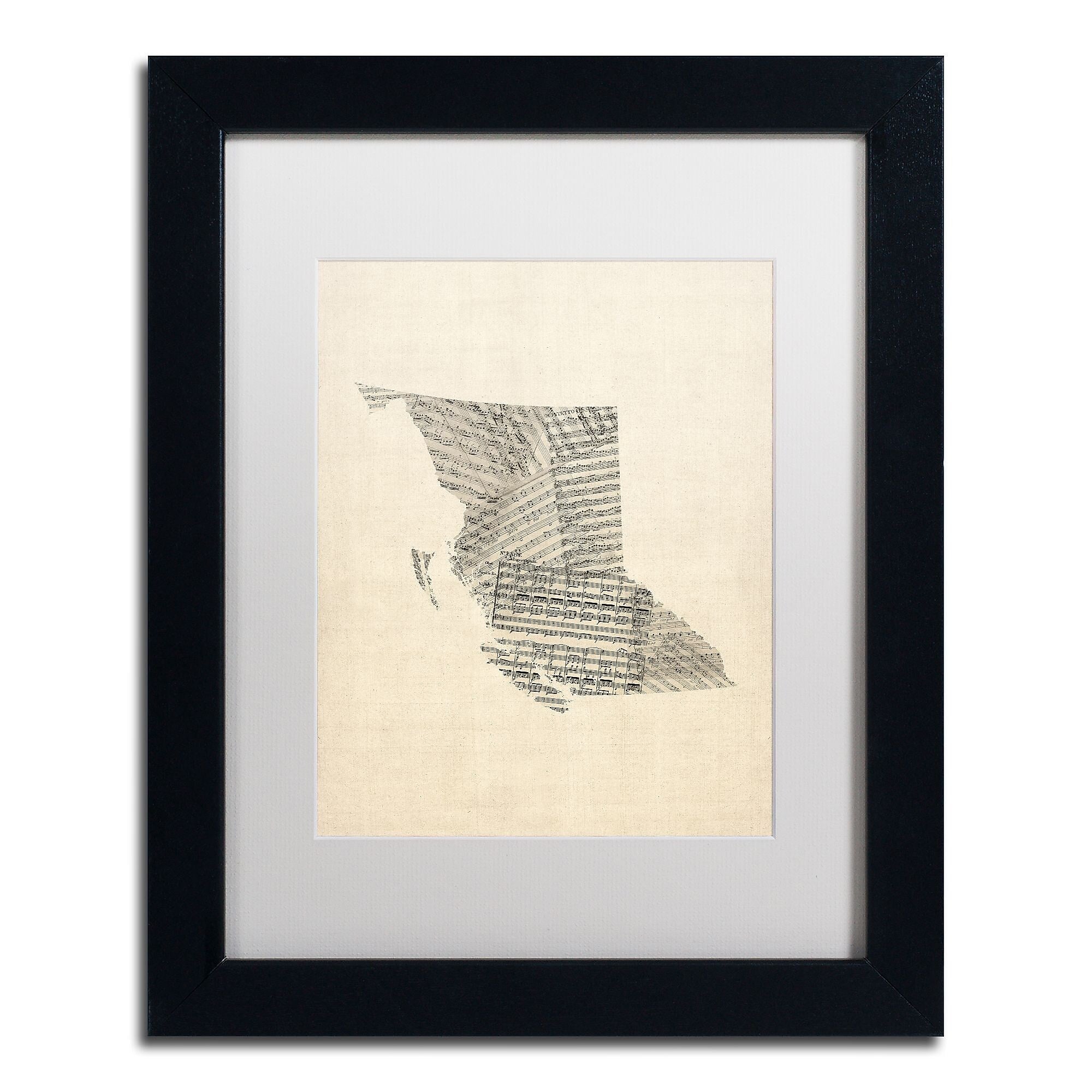 Trademark Fine Art ''Sheet Music Map British Columbia'' by Michael Tompsett 11" x 14" Black Frame (MT0755-B1114MF)