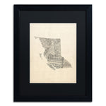 Trademark Fine Art ''Sheet Music Map British Columbia'' by Michael Tompsett 16" x 20" Black Matted Black Frame (MT0755-B1620BMF)