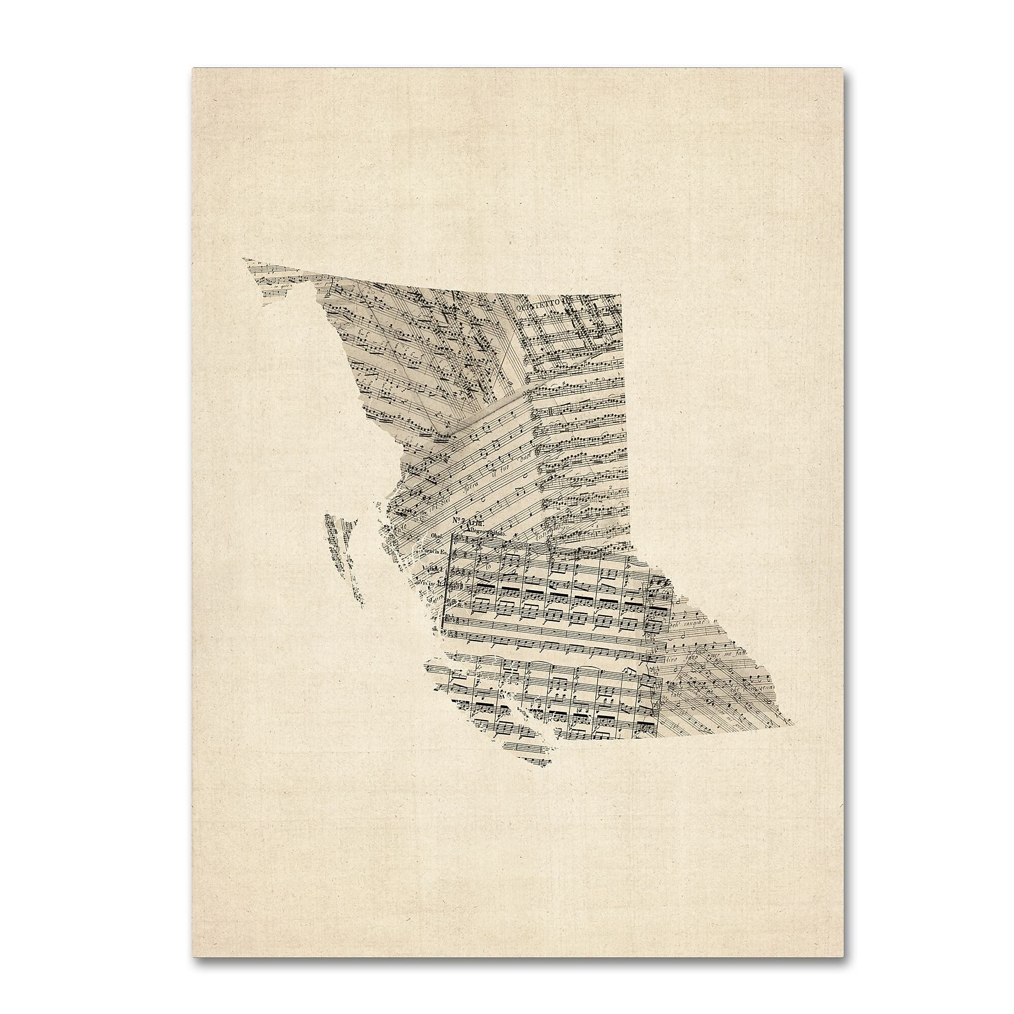 Trademark Fine Art ''Old Sheet Music Map of British Columbia'' by Michael Tompsett 24"x32" Canvas (MT0755-C2432GG)