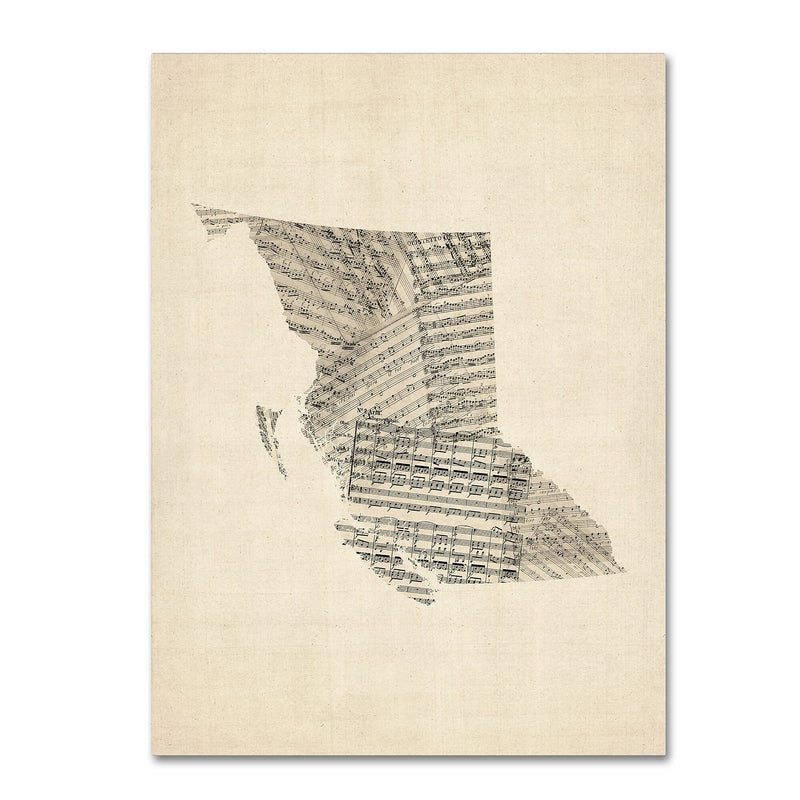 Trademark Fine Art ''Old Sheet Music Map of British Columbia'' by Michael Tompsett 24"x32" Canvas (MT0755-C2432GG)