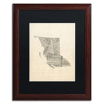 Trademark Fine Art ''Sheet Music Map British Columbia'' by Michael Tompsett 16" x 20" Black Matted Wood Frame (MT0755-W1620BMF)