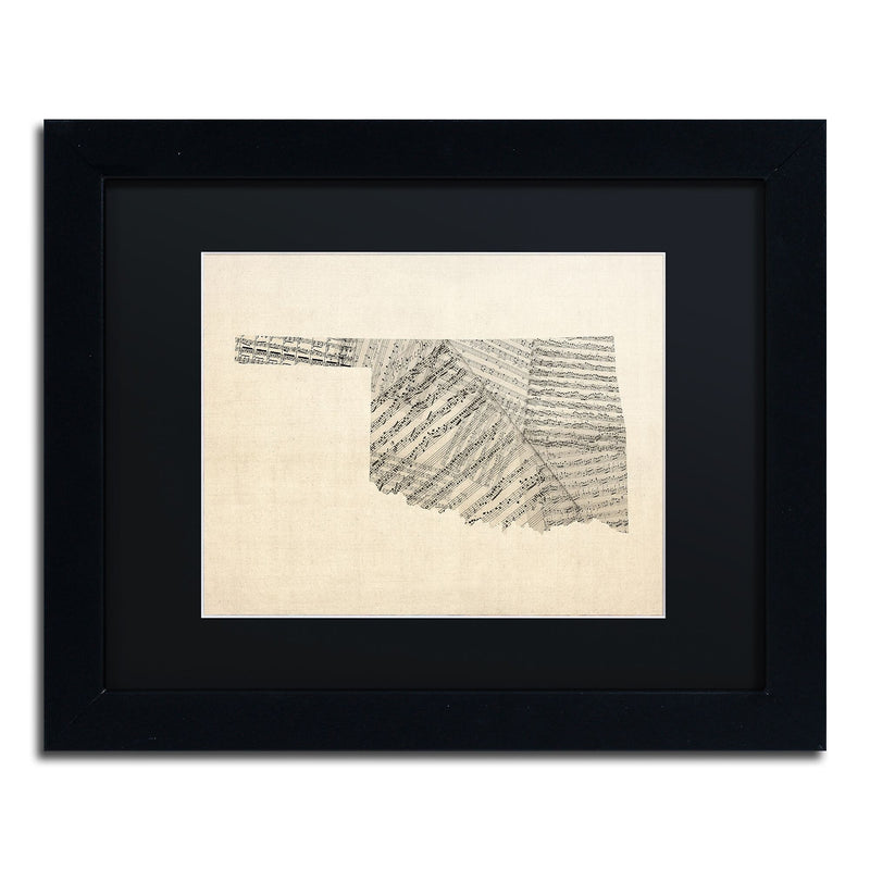 Trademark Fine Art ''Old Sheet Music Map of Oklahoma'' by Michael Tompsett 11"x14" Black Frame (MT0756-B1114BMF)