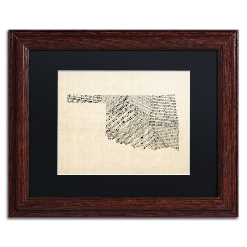 Trademark Fine Art ''Old Sheet Music Map of Oklahoma'' by Michael Tompsett 11"x14" Wood Frame (MT0756-W1114BMF)