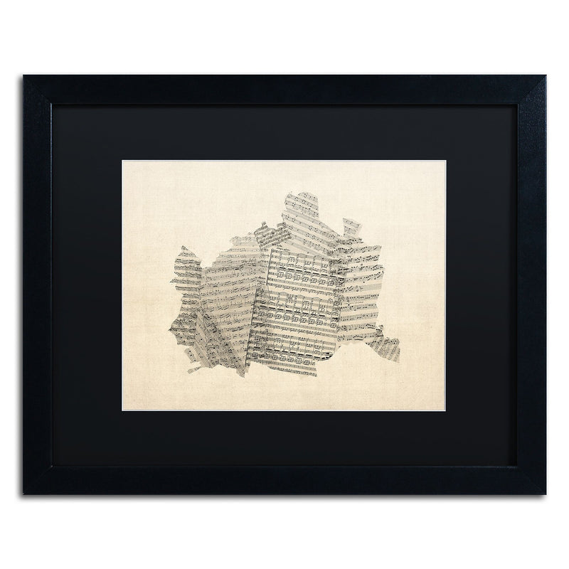 Trademark Fine Art ''Old Sheet Music Map of Vienna'' by Michael Tompsett 16" x 20" Black Frame (MT0757-B1620BMF)