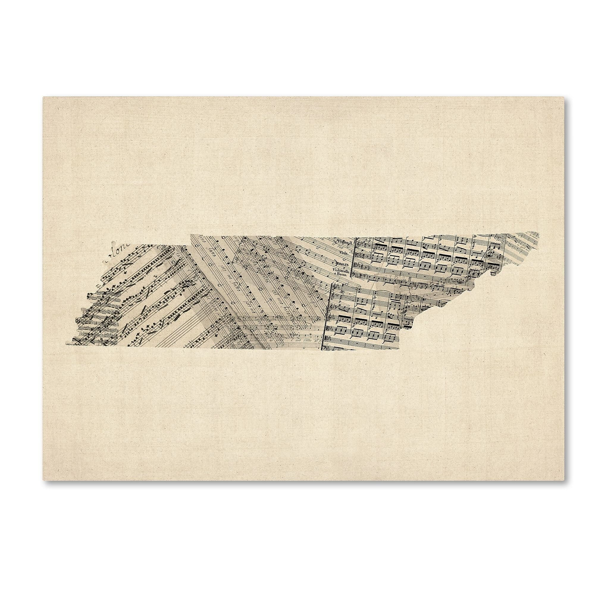 Trademark Fine Art ''Old Sheet Music Map of Tennessee'' by Michael Tompsett 24" x 32" Canvas (MT0758-C2432GG)