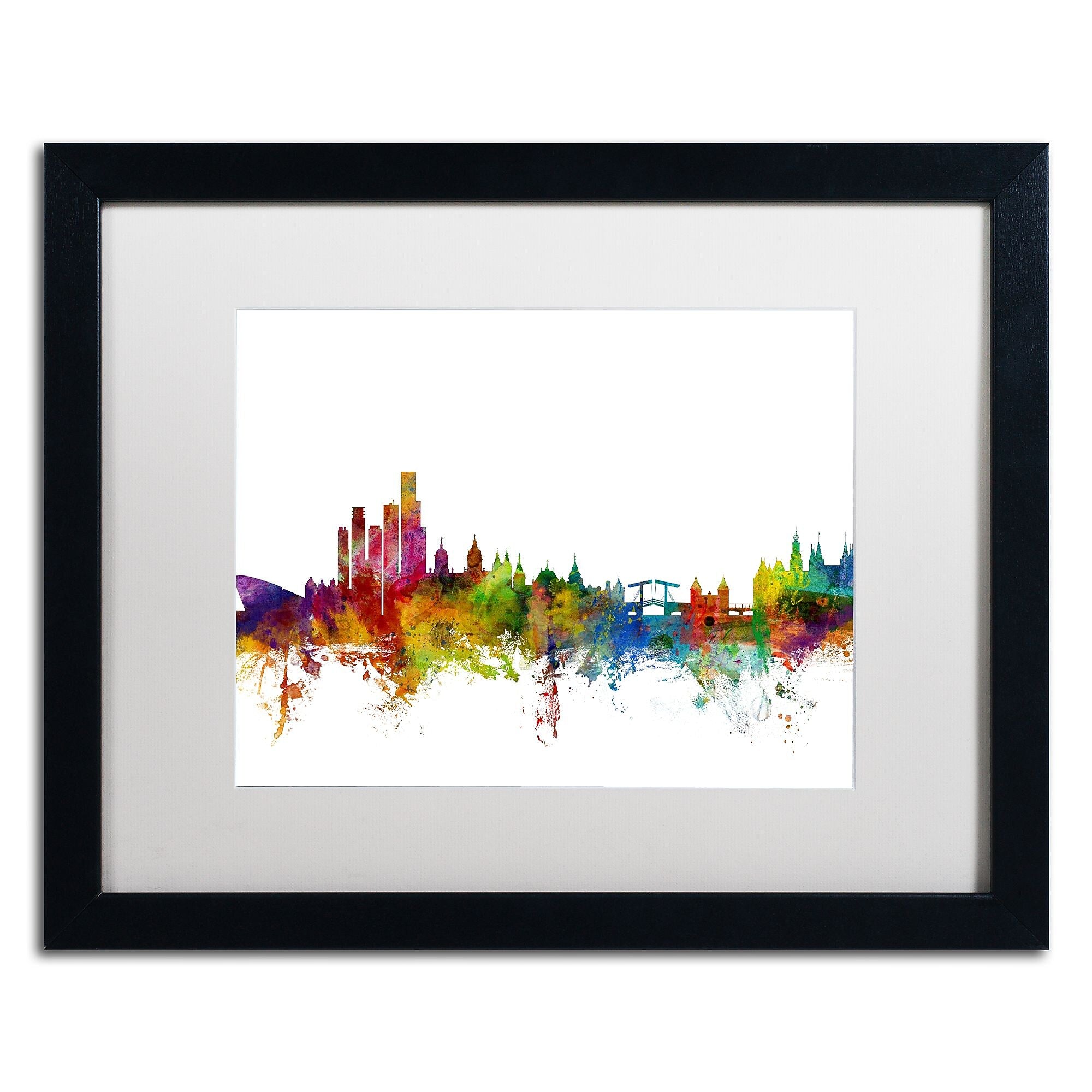 Trademark Fine Art ''Amsterdam Skyline II'' by Michael Tompsett 16" x 20" White Matted Black Frame (MT0760-B1620MF)