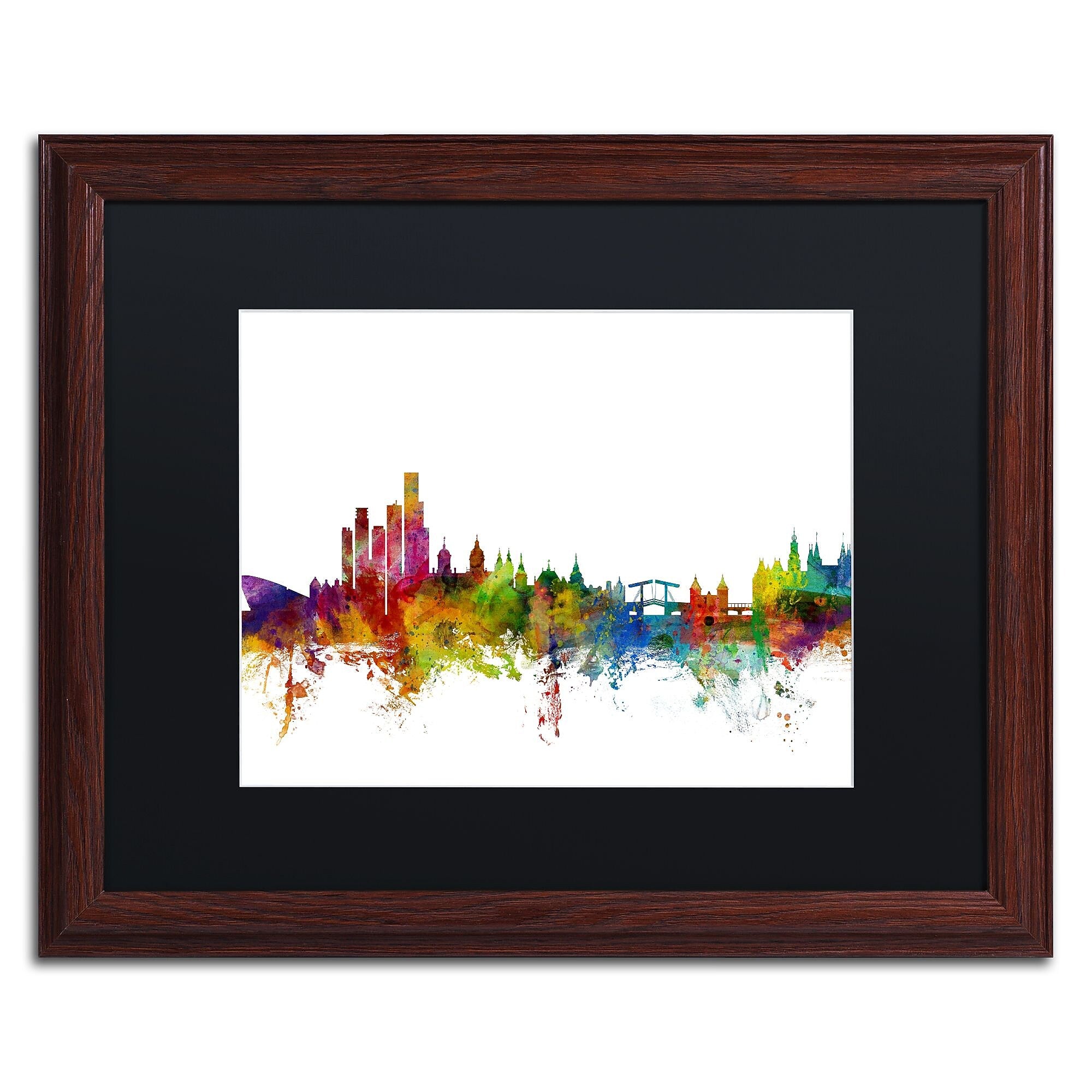 Trademark Fine Art ''Amsterdam Skyline II'' by Michael Tompsett 16" x 20" Black Matted Wood Frame (MT0760-W1620BMF)