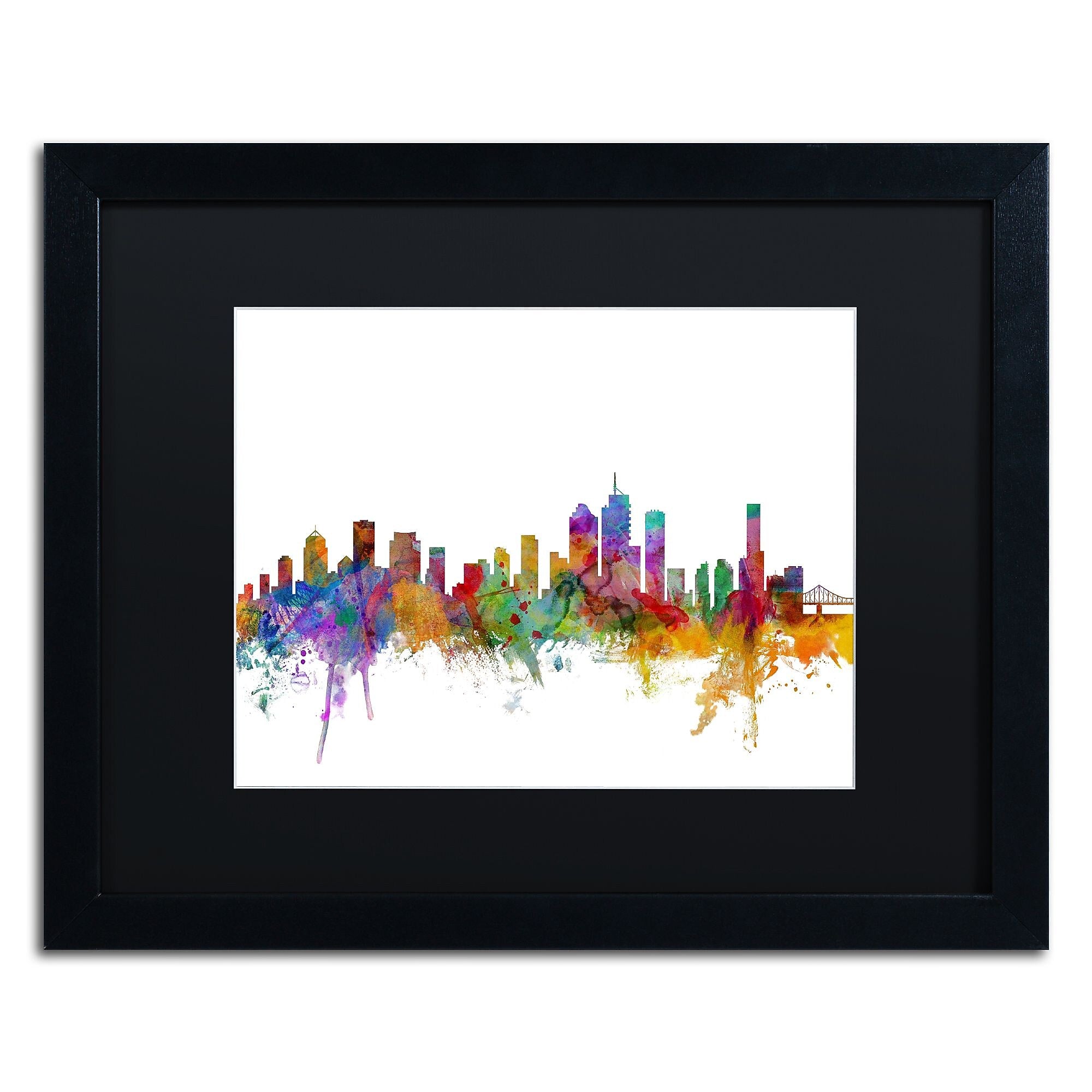 Trademark Fine Art ''Brisbane Australia Skyline'' by Michael Tompsett 16" x 20" Black Matted Black Frame (MT0765-B1620BMF)