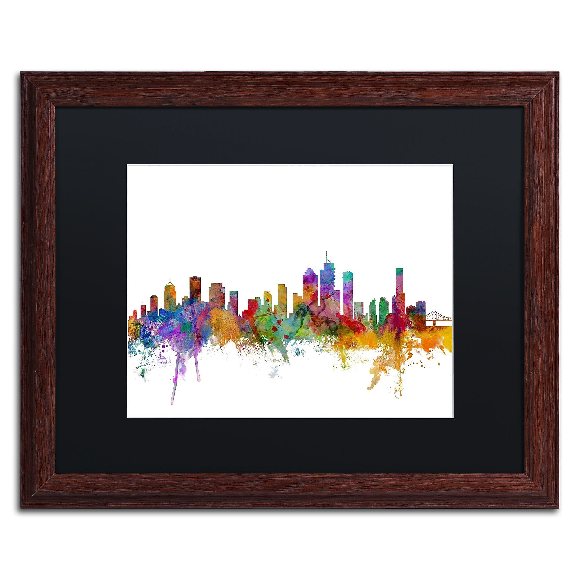 Trademark Fine Art ''Brisbane Australia Skyline'' by Michael Tompsett 16" x 20" Black Matted Wood Frame (MT0765-W1620BMF)