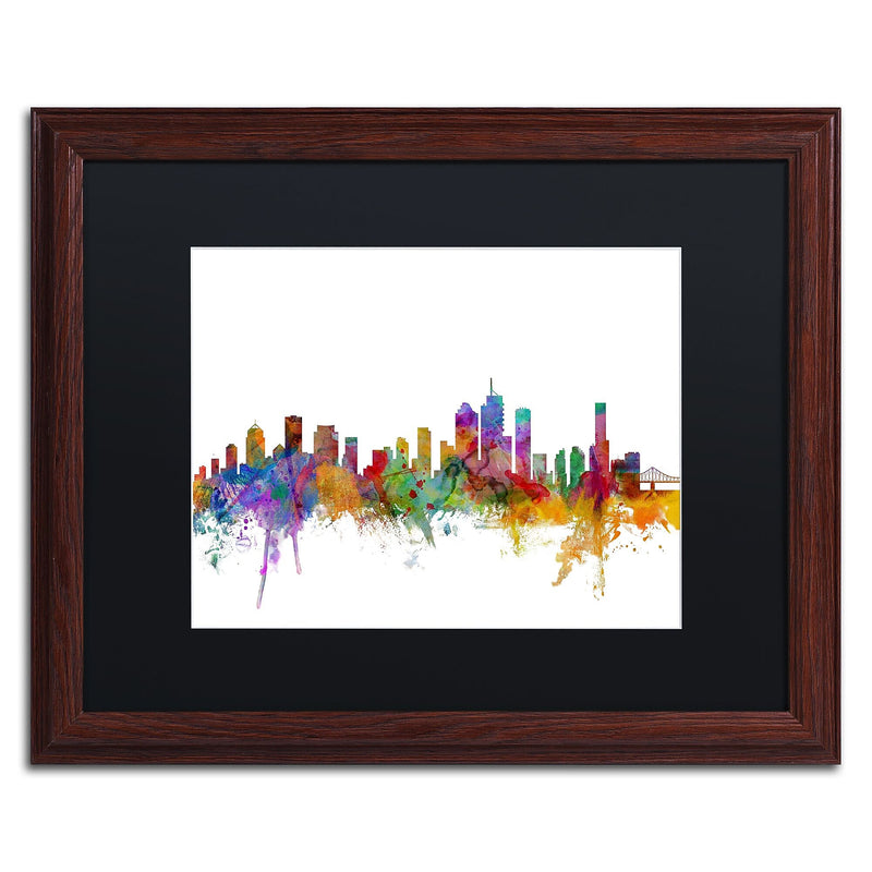Trademark Fine Art ''Brisbane Australia Skyline'' by Michael Tompsett 16" x 20" Black Matted Wood Frame (MT0765-W1620BMF)