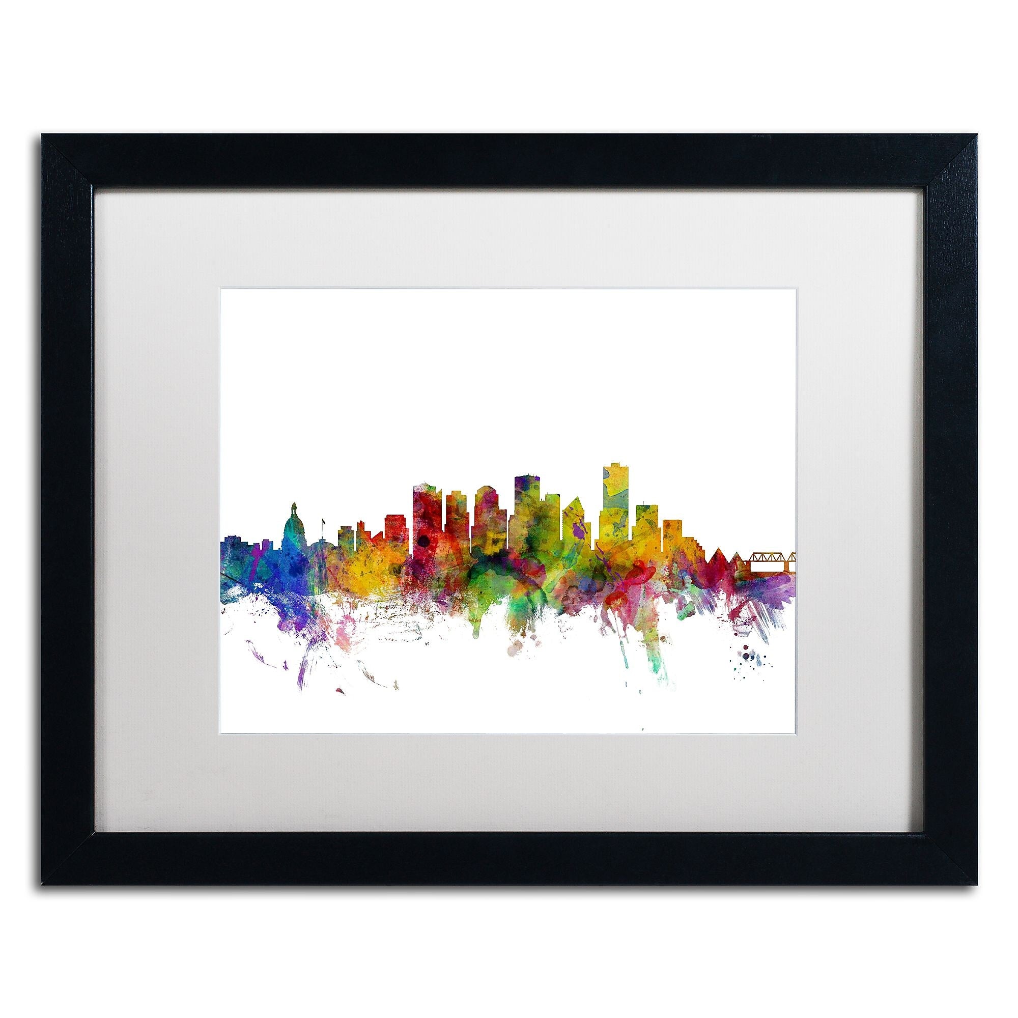 Trademark Fine Art ''Edmonton Canada Skyline'' by Michael Tompsett 16" x 20" White Matted Black Frame (MT0772-B1620MF)