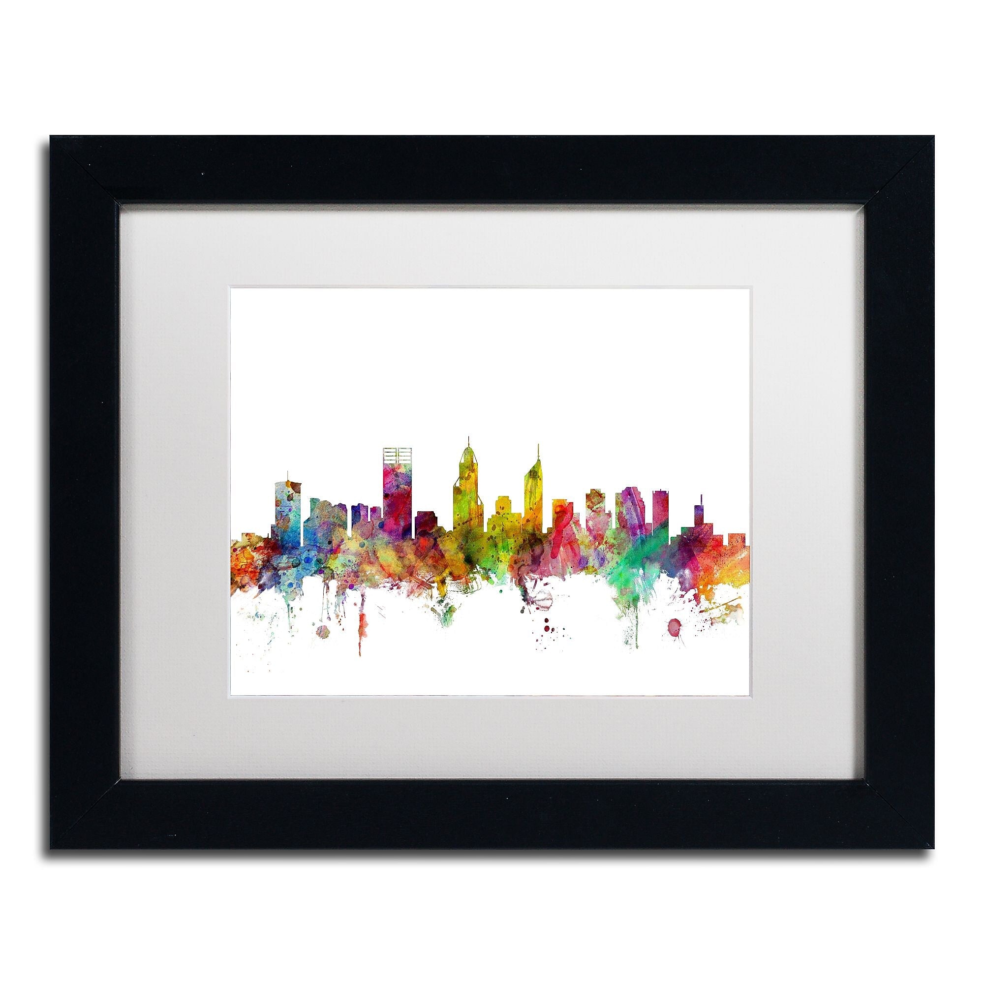 Trademark Fine Art ''Perth Australia Skyline'' by Michael Tompsett 11" x 14" Black Frame (MT0780-B1114MF)