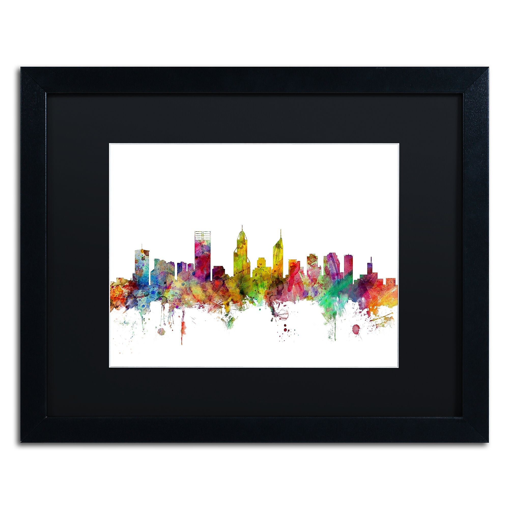 Trademark Fine Art ''Perth Australia Skyline'' by Michael Tompsett 16" x 20" Black Matted Black Frame (MT0780-B1620BMF)