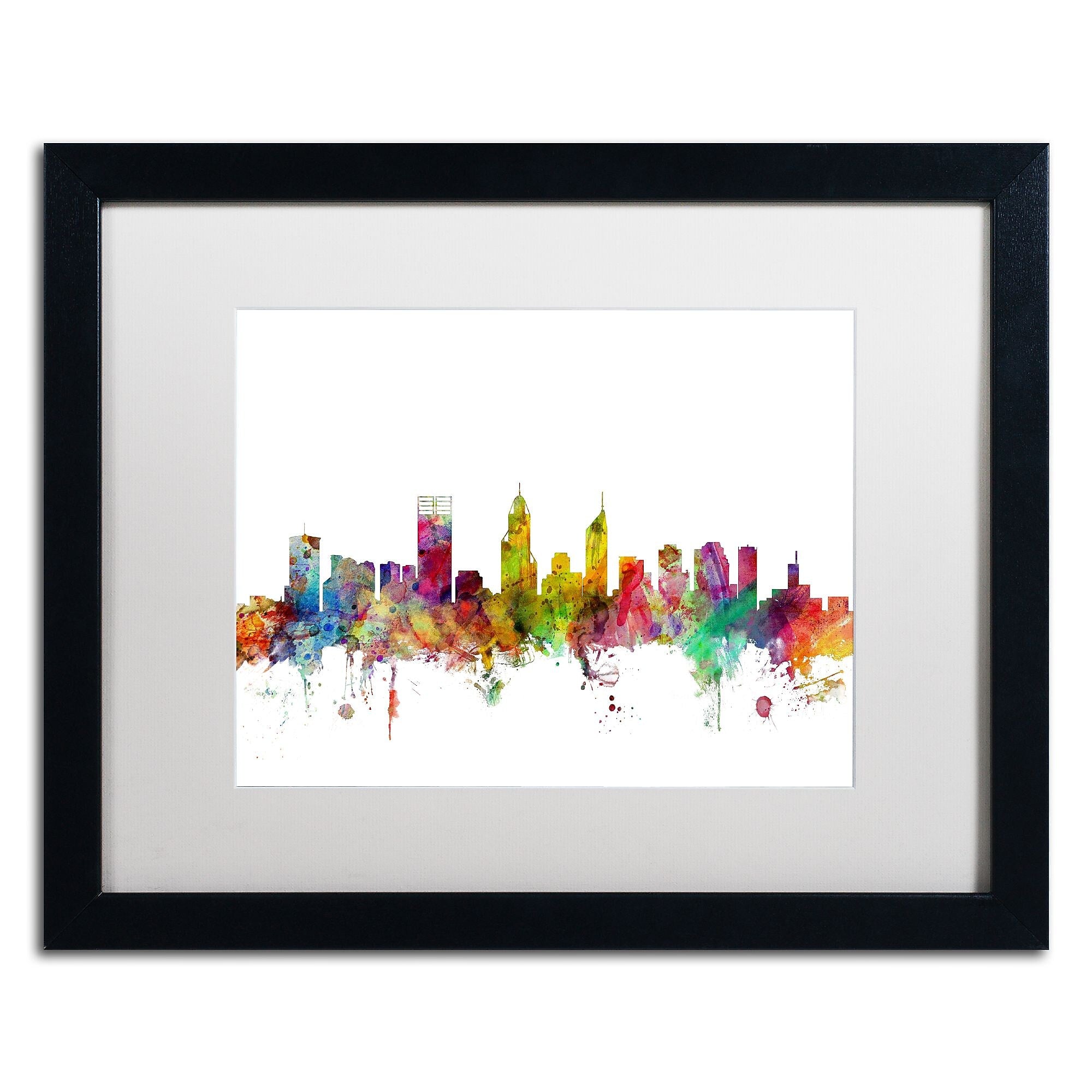 Trademark Fine Art ''Perth Australia Skyline'' by Michael Tompsett 16" x 20" White Matted Black Frame (MT0780-B1620MF)
