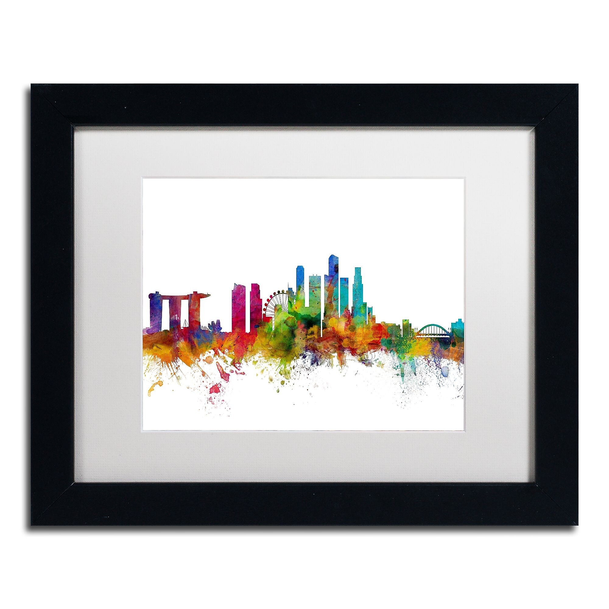 Trademark Fine Art ''Singapore Skyline II'' by Michael Tompsett 11" x 14" Black Frame (MT0783-B1114MF)
