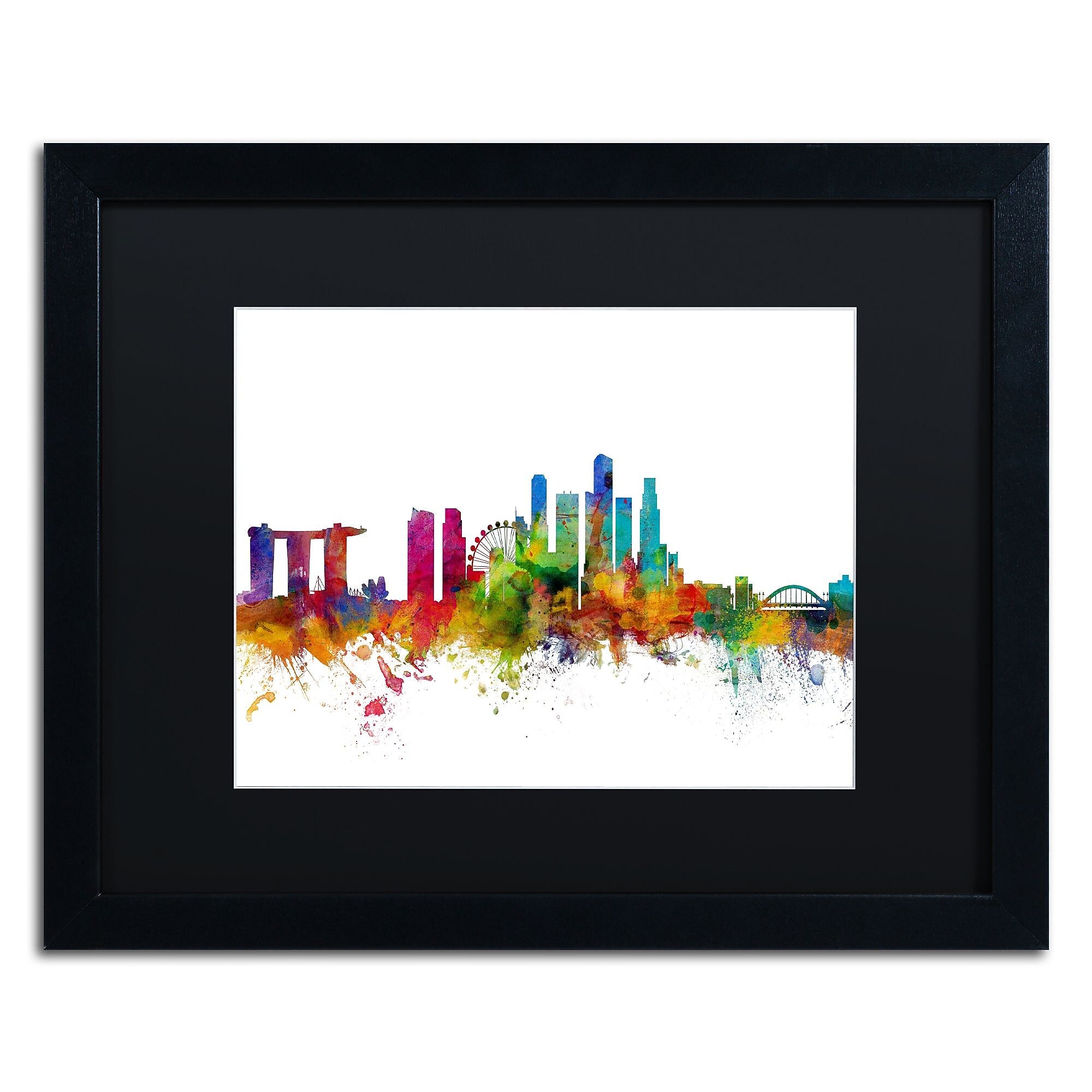 Trademark Fine Art ''Singapore Skyline II'' by Michael Tompsett 16" x 20" Black Matted Black Frame (MT0783-B1620BMF)