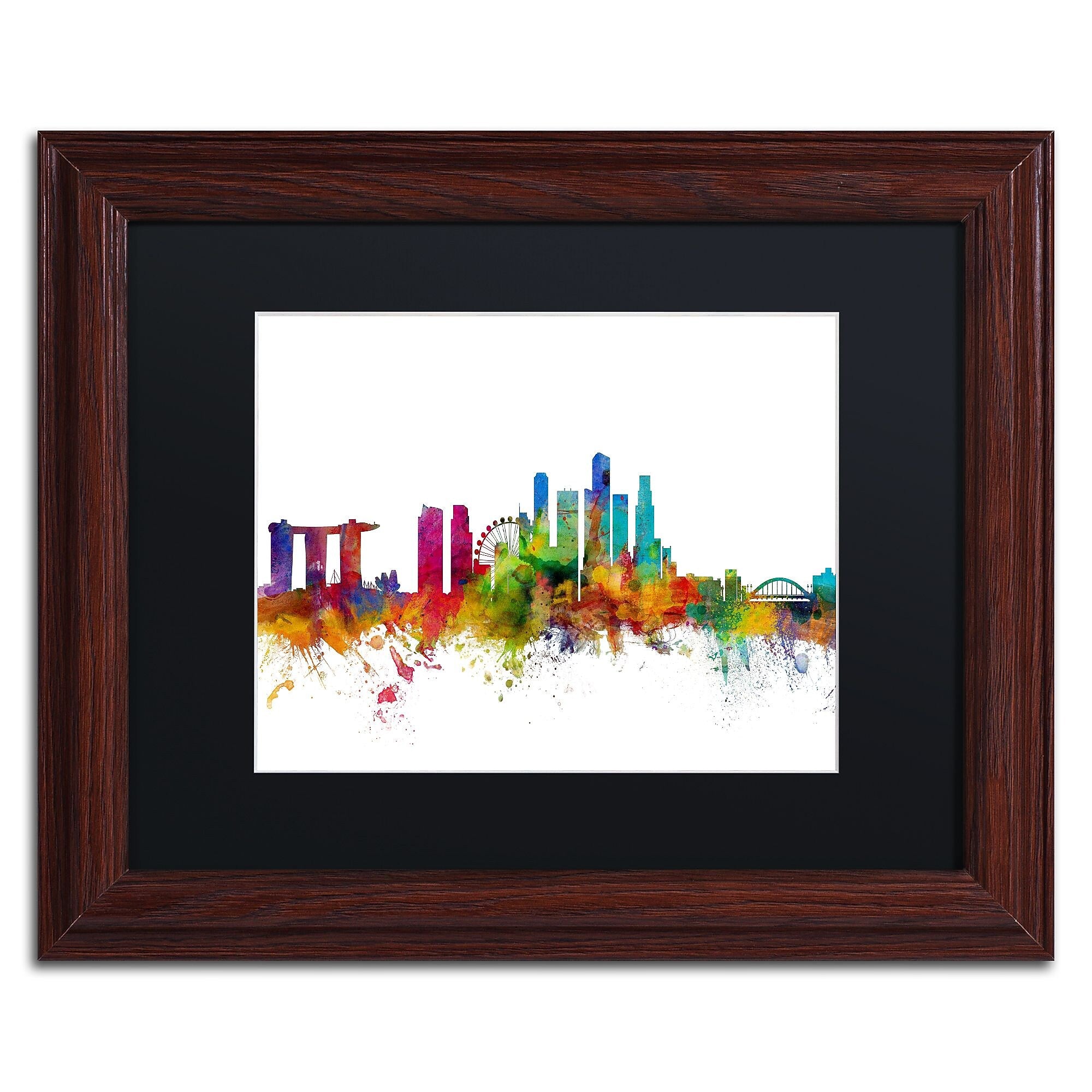 Trademark Fine Art ''Singapore Skyline II'' by Michael Tompsett 11" x 14"Wood Frame (MT0783-W1114BMF)