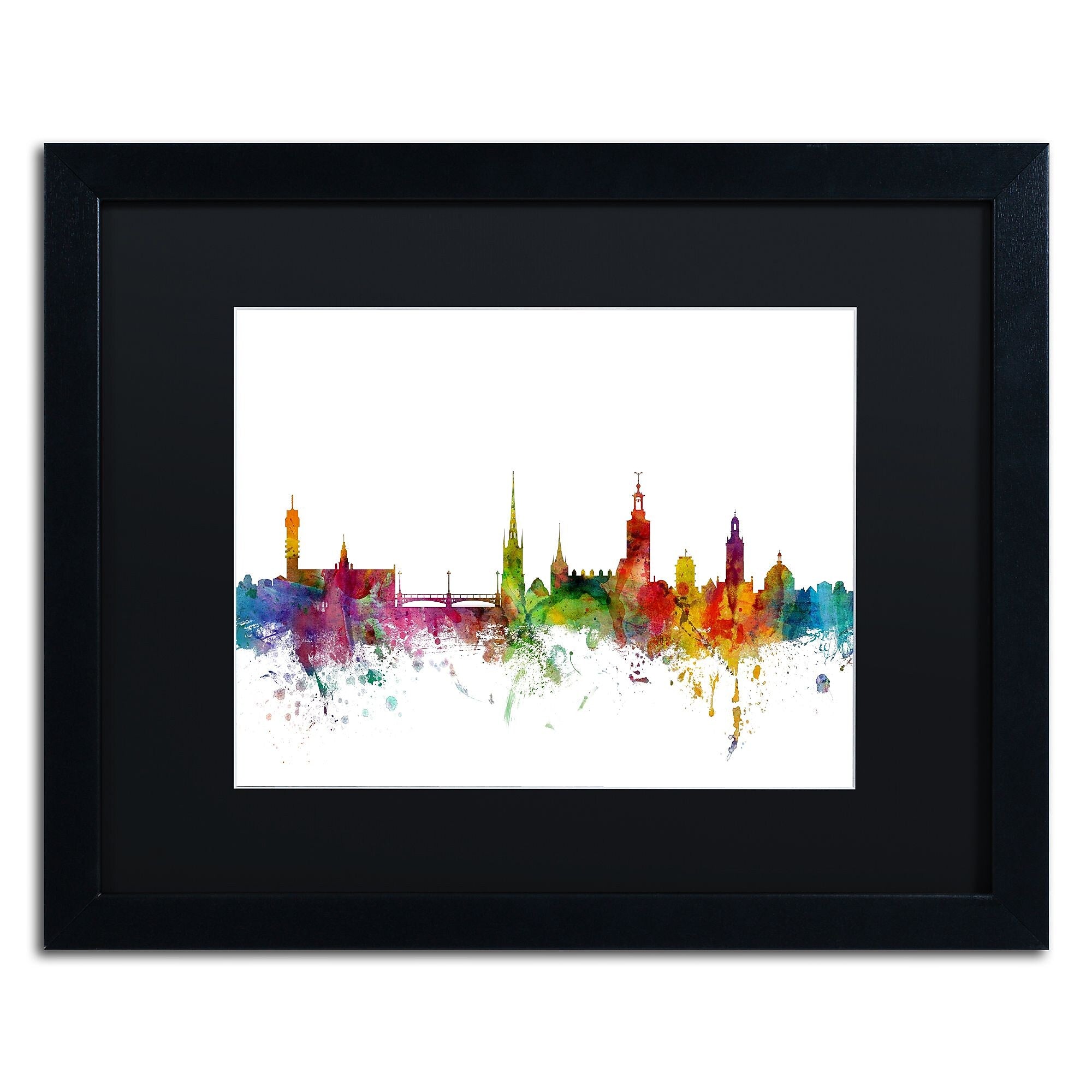 Trademark Fine Art ''Stockholm Sweden Skyline'' by Michael Tompsett 16" x 20" Black Matted Black Frame (MT0784-B1620BMF)