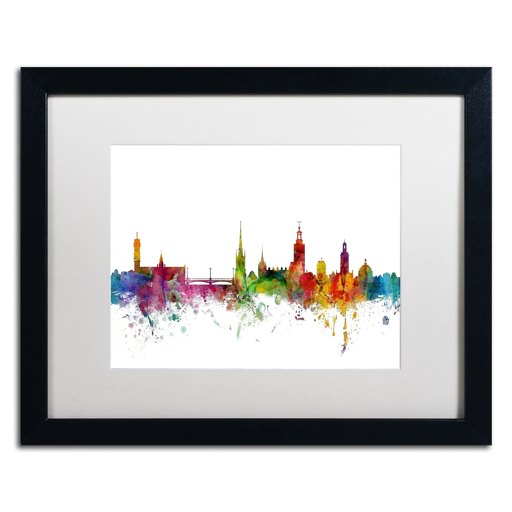 Trademark Fine Art ''Stockholm Sweden Skyline'' by Michael Tompsett 16" x 20" White Matted Black Frame (MT0784-B1620MF)
