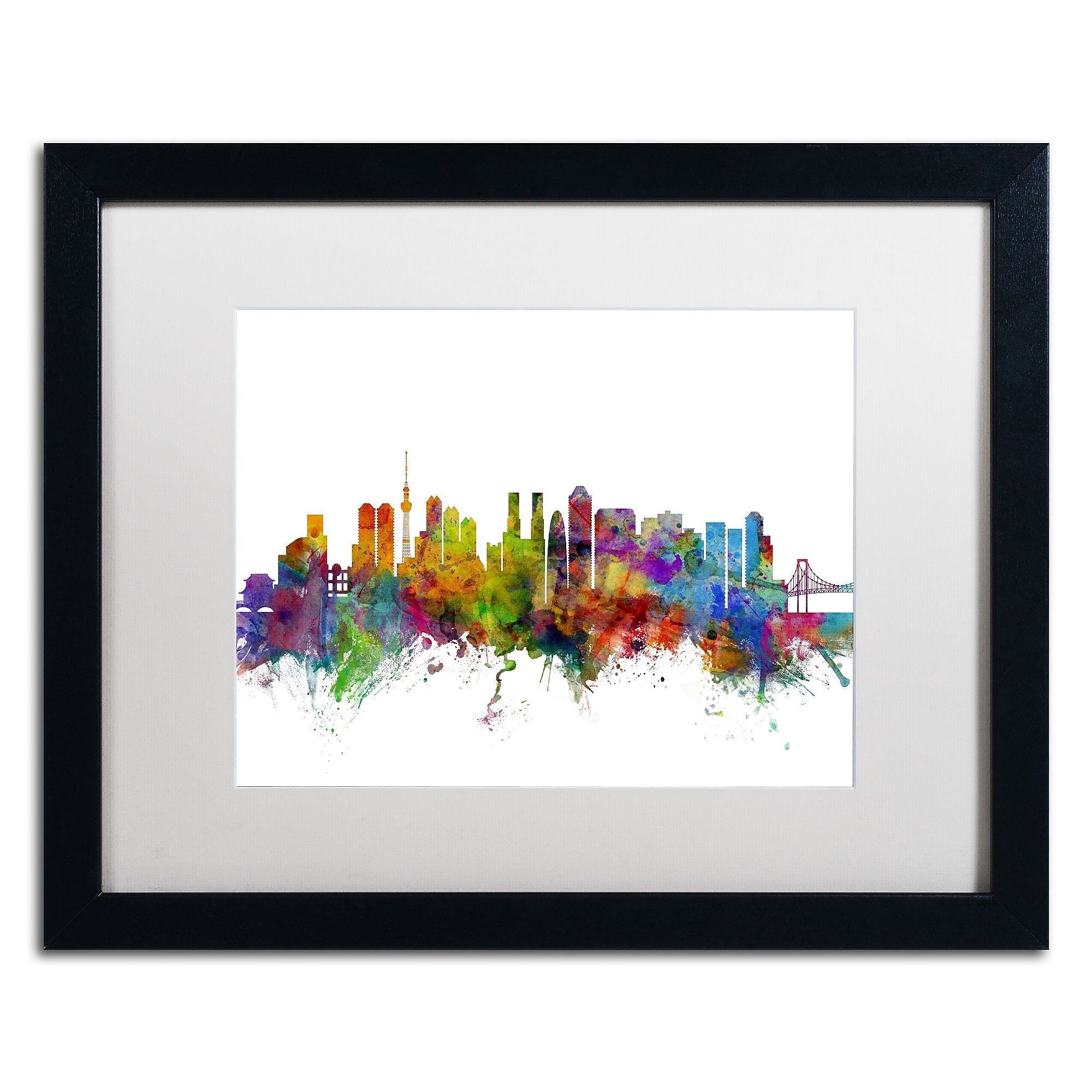 Trademark Fine Art ''Tokyo Japan Skyline'' by Michael Tompsett 16" x 20" White Matted Black Frame (MT0786-B1620MF)