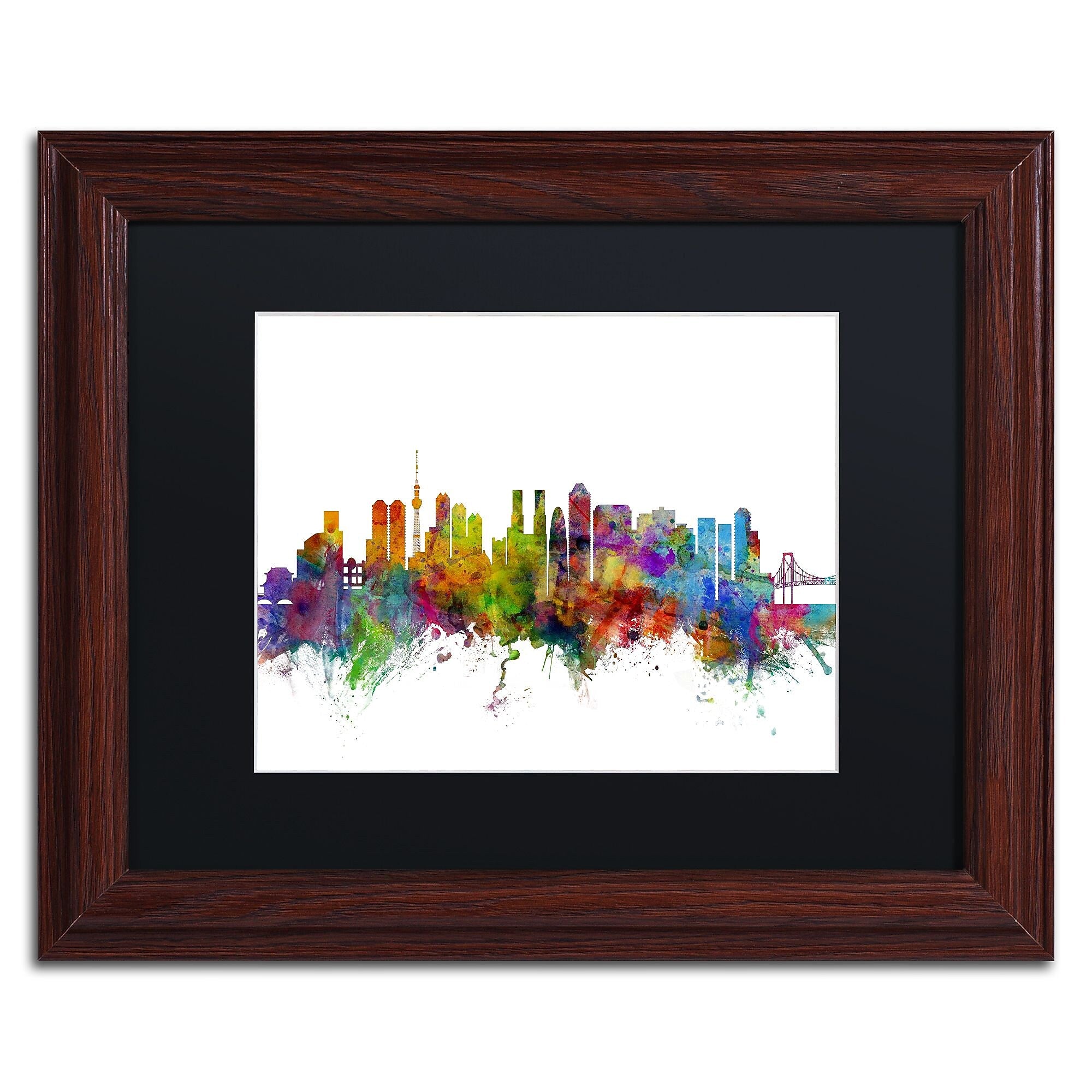 Trademark Fine Art ''Tokyo Japan Skyline'' by Michael Tompsett 11" x 14"Wood Frame (MT0786-W1114BMF)