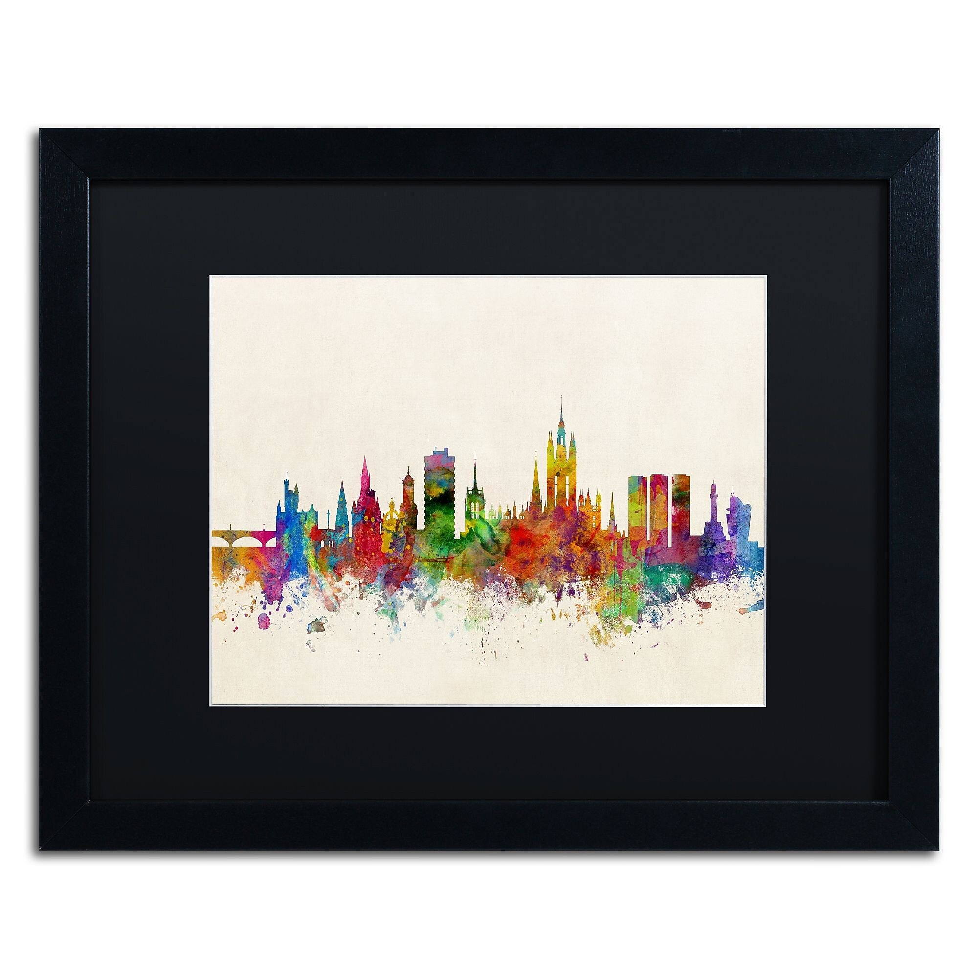 Trademark Fine Art ''Aberdeen Scotland Skyline'' by Michael Tompsett 16" x 20" Black Matted Black Frame (MT0793-B1620BMF)