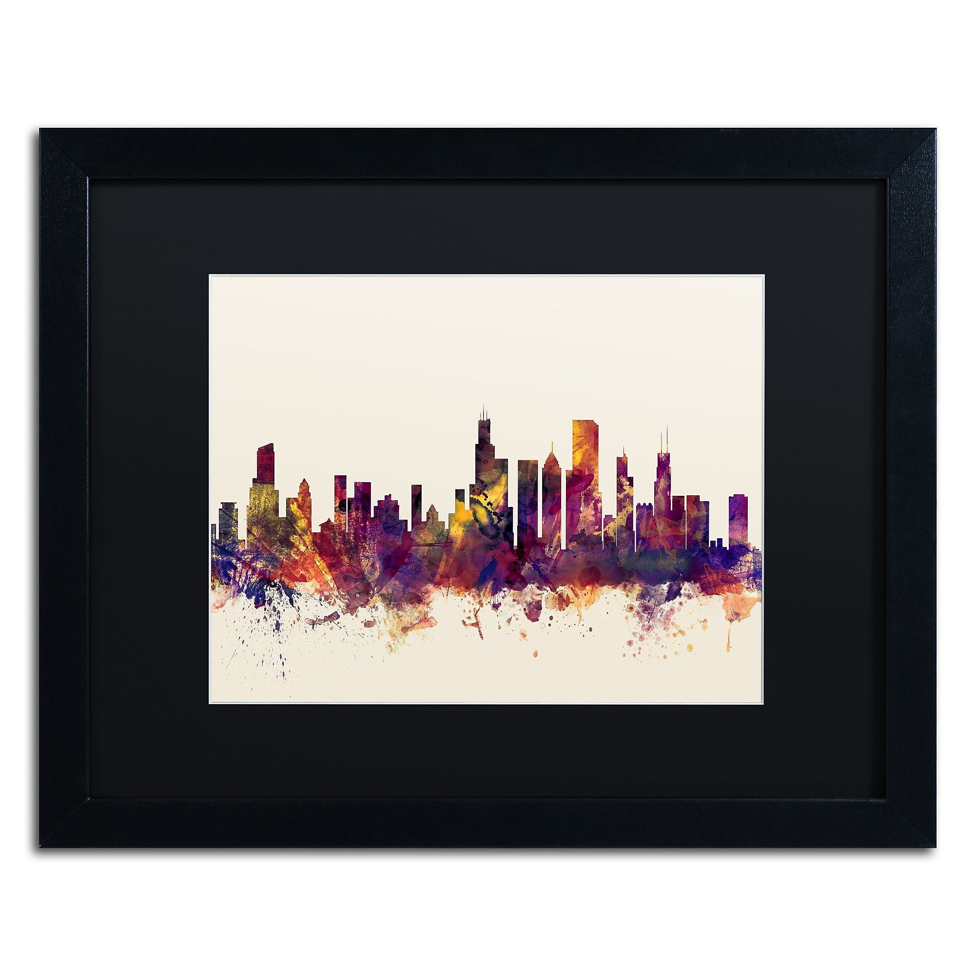Trademark Fine Art ''Chicago Illinois Skyline VII'' by Michael Tompsett 16" x 20" Black Matted Black Frame (MT0803-B1620BMF)