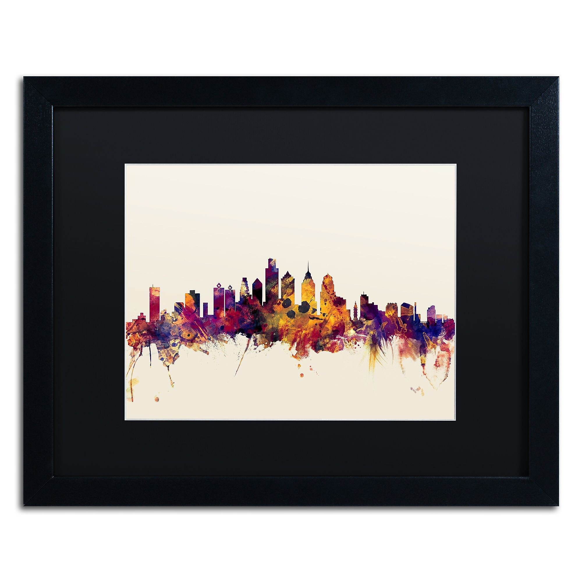 Trademark Fine Art ''Philadelphia Skyline IV'' by Michael Tompsett 16" x 20" Black Matted Black Frame (MT0806-B1620BMF)
