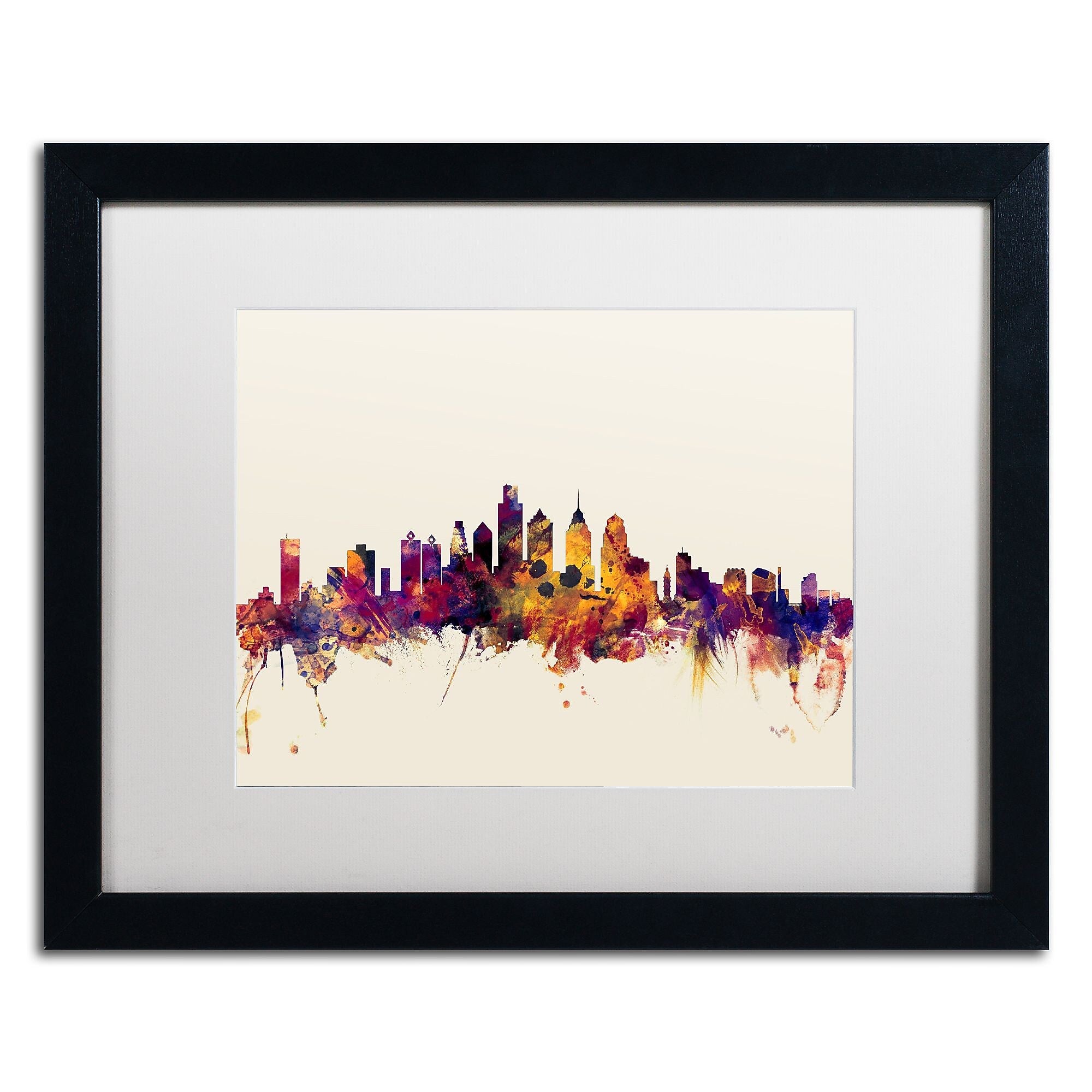 Trademark Fine Art ''Philadelphia Skyline IV'' by Michael Tompsett 16" x 20" White Matted Black Frame (MT0806-B1620MF)