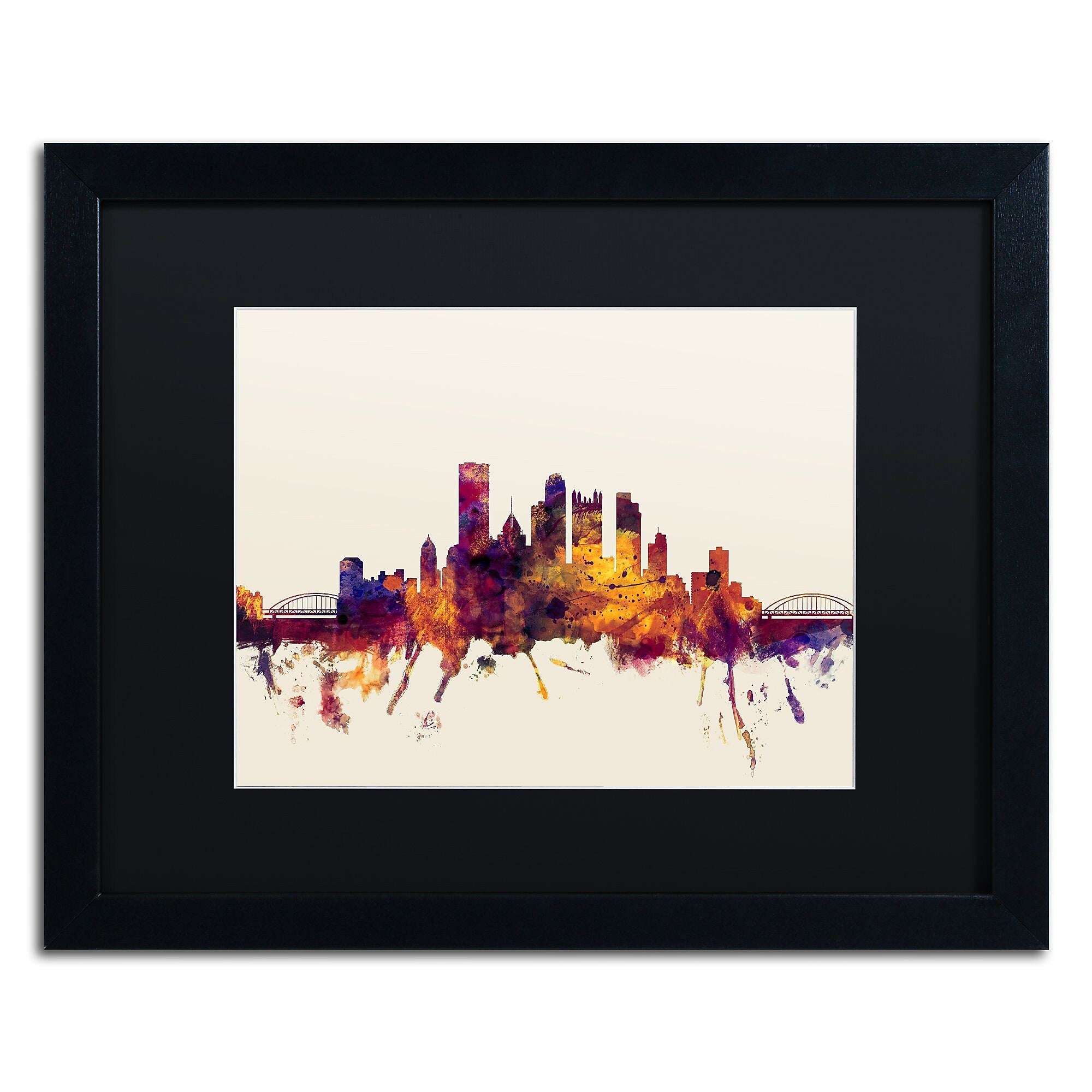 Trademark Fine Art ''Pittsburgh Skyline IV'' by Michael Tompsett 16" x 20" Black Matted Black Frame (MT0807-B1620BMF)