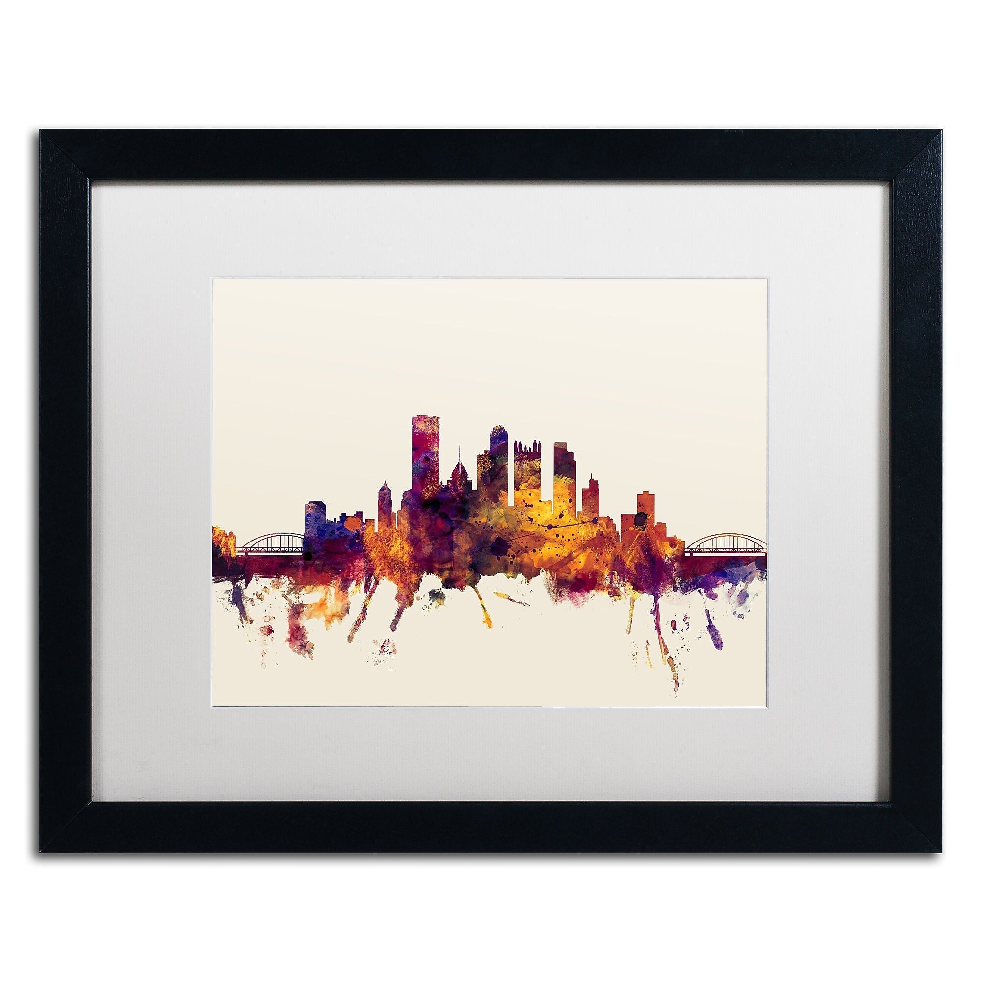 Trademark Fine Art ''Pittsburgh Skyline IV'' by Michael Tompsett 16" x 20" White Matted Black Frame (MT0807-B1620MF)