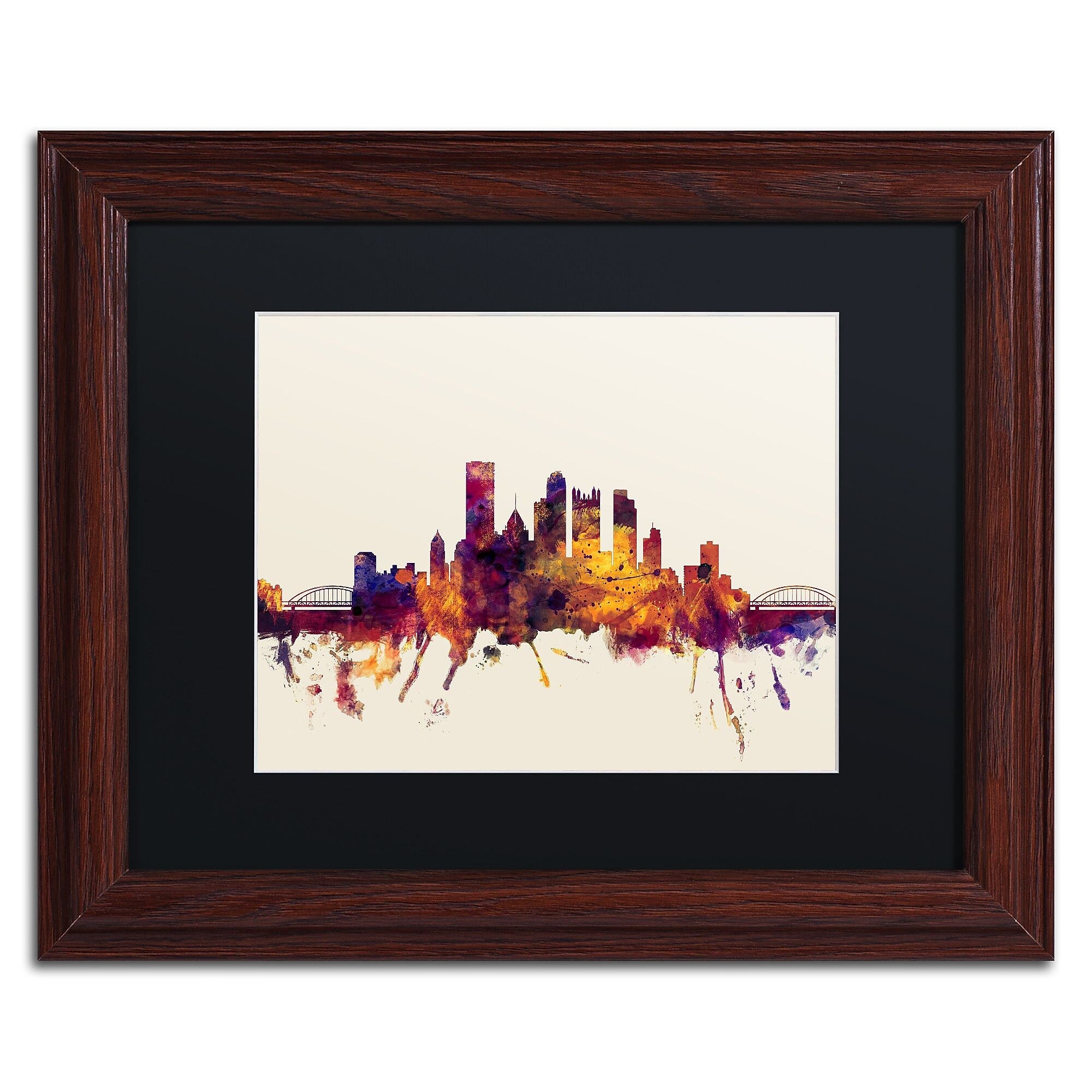 Trademark Fine Art ''Pittsburgh Skyline IV'' by Michael Tompsett 11" x 14"Wood Frame (MT0807-W1114BMF)
