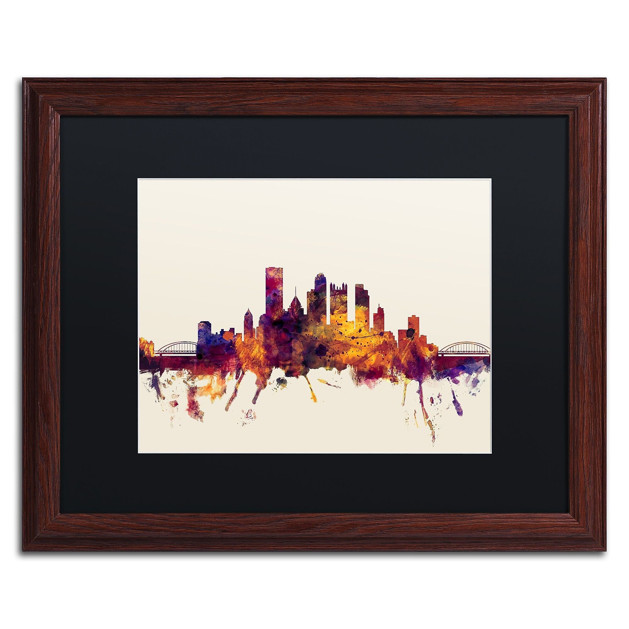Trademark Fine Art ''Pittsburgh Skyline IV'' by Michael Tompsett 16" x 20" Black Matted Wood Frame (MT0807-W1620BMF)