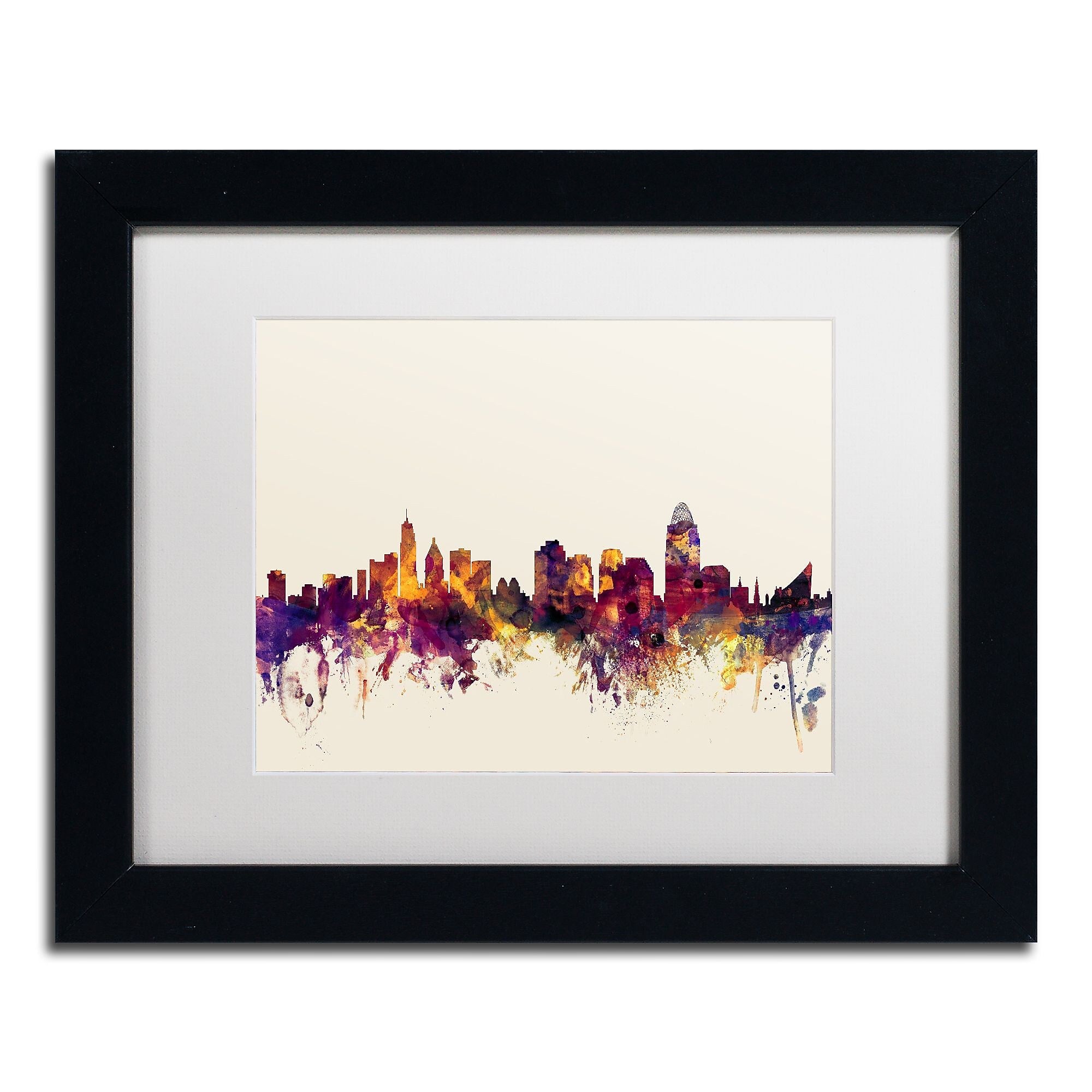 Trademark Fine Art ''Cincinnati Ohio Skyline IV'' by Michael Tompsett 11" x 14" Black Frame (MT0812-B1114MF)