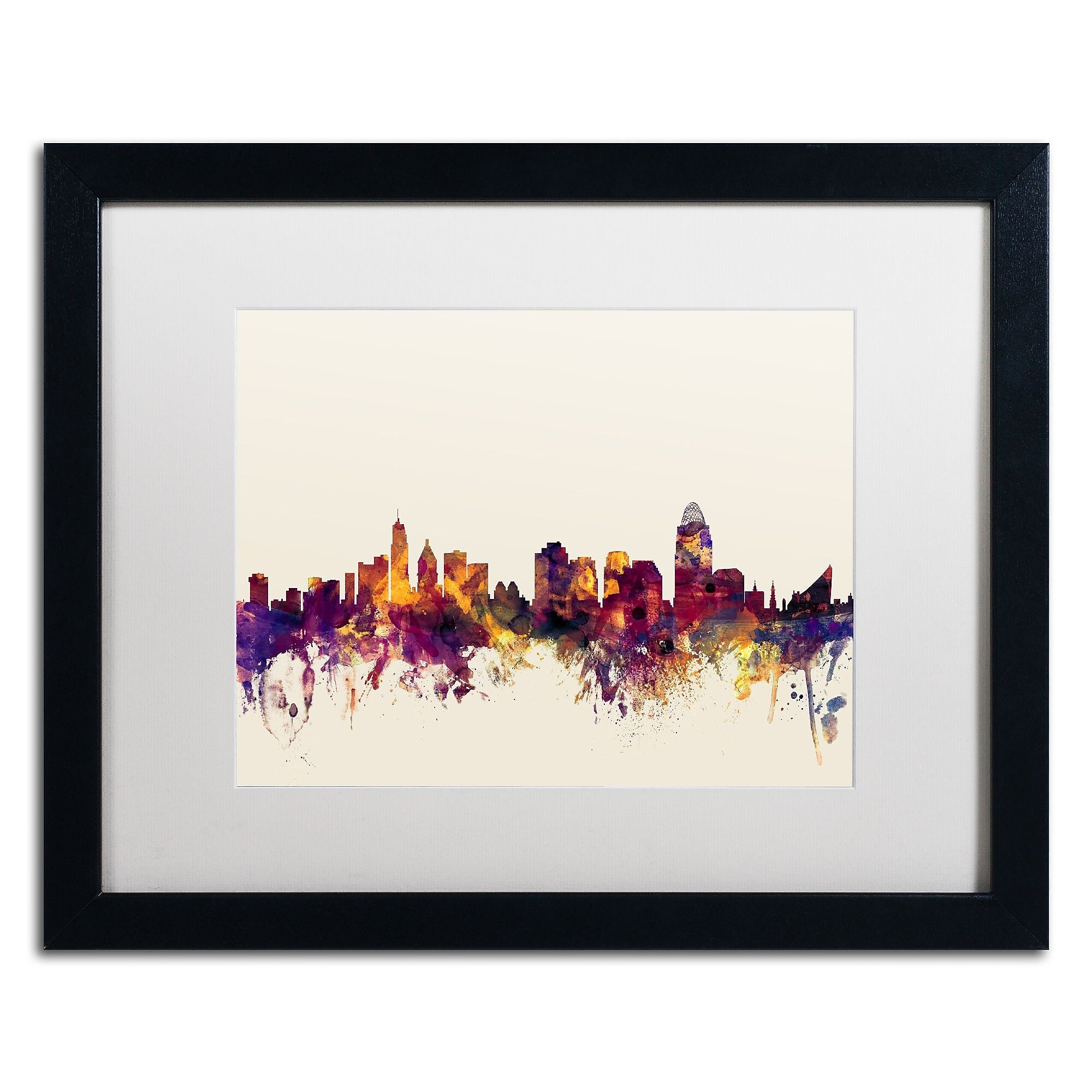 Trademark Fine Art ''Cincinnati Ohio Skyline IV'' by Michael Tompsett 16" x 20" White Matted Black Frame (MT0812-B1620MF)