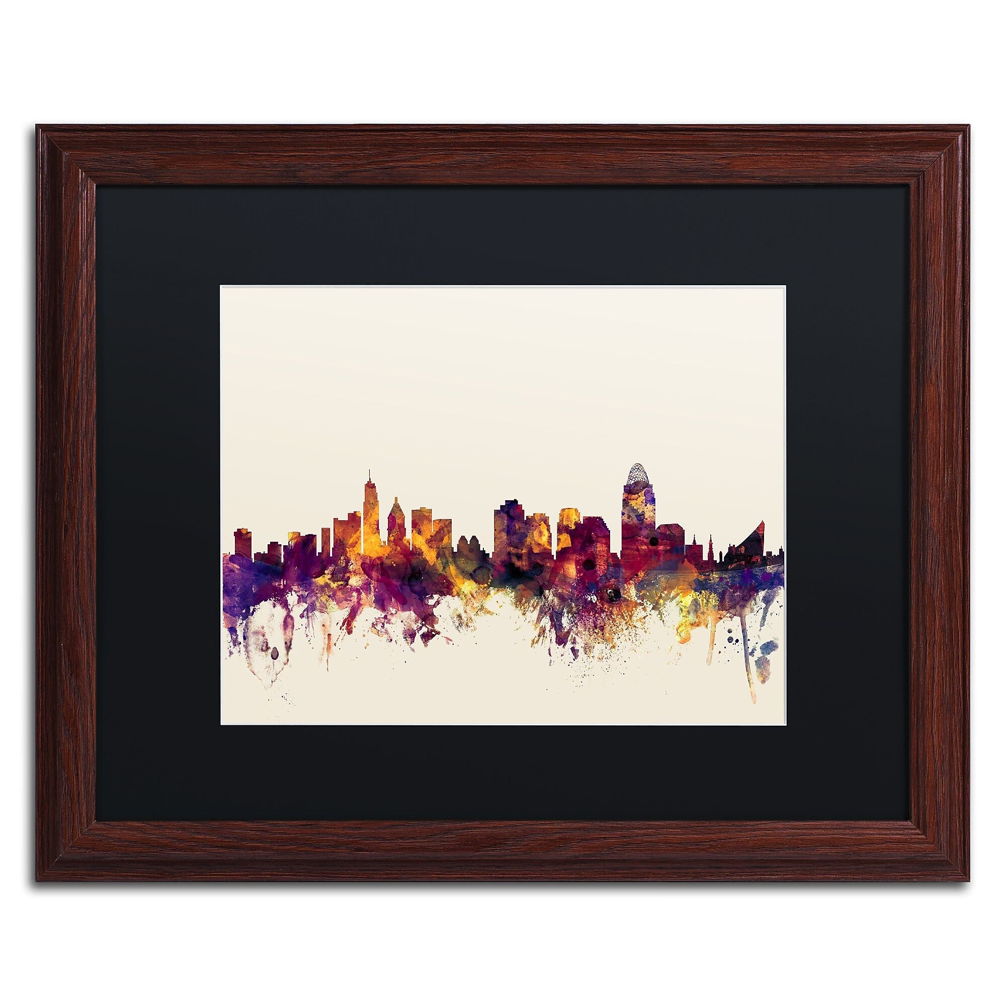 Trademark Fine Art ''Cincinnati Ohio Skyline IV'' by Michael Tompsett 16" x 20" Black Matted Wood Frame (MT0812-W1620BMF)