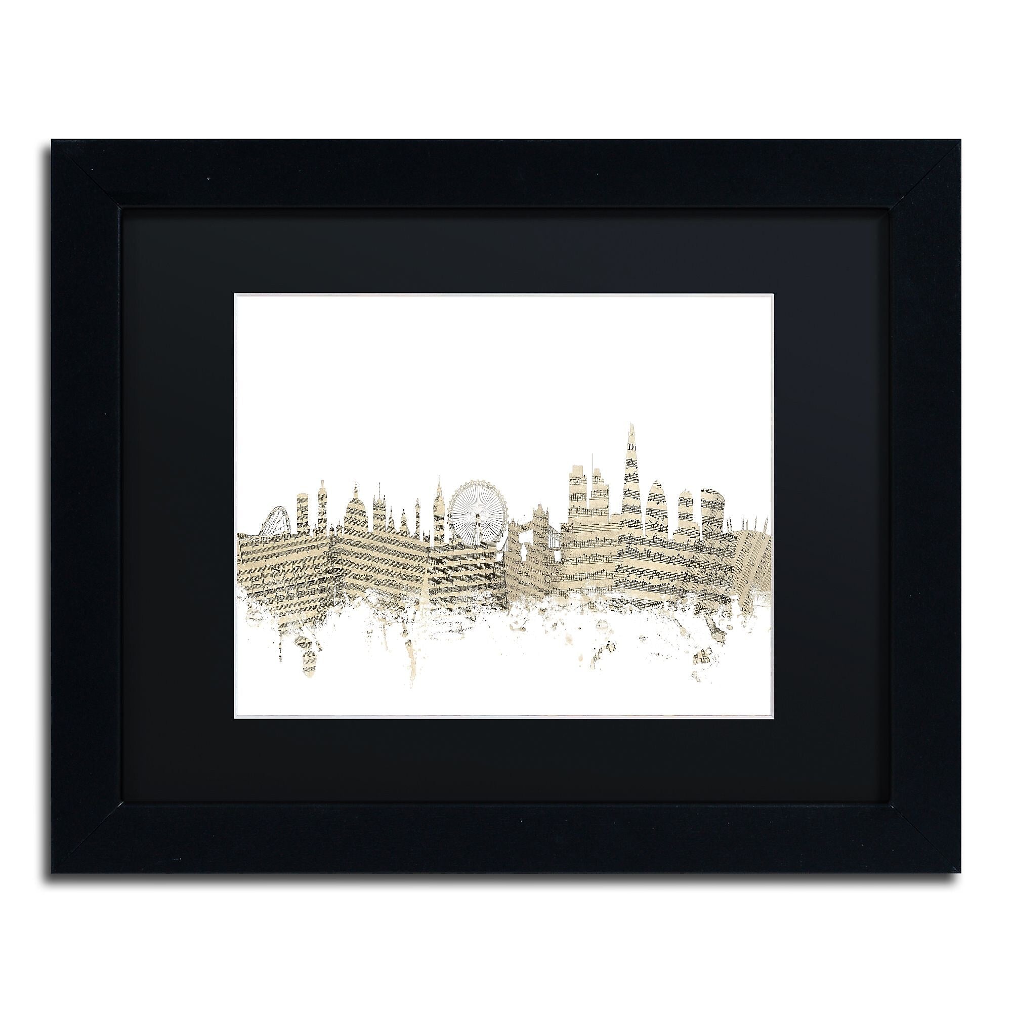 Trademark Fine Art ''London Skyline Sheet Music'' by Michael Tompsett 11" x 14" Black Frame (MT0815-B1114BMF)