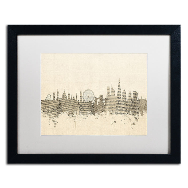 Trademark Fine Art ''London Skyline Sheet Music'' by Michael Tompsett 16" x 20" White Matted Black Frame (MT0816-B1620MF)