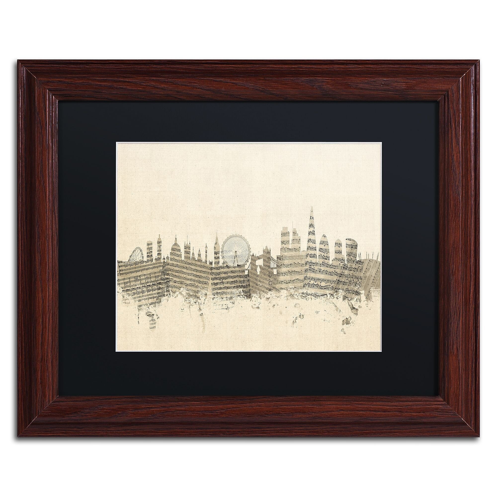 Trademark Fine Art ''London Skyline Sheet Music'' by Michael Tompsett 11" x 14" Wood Frame (MT0816-W1114BMF)
