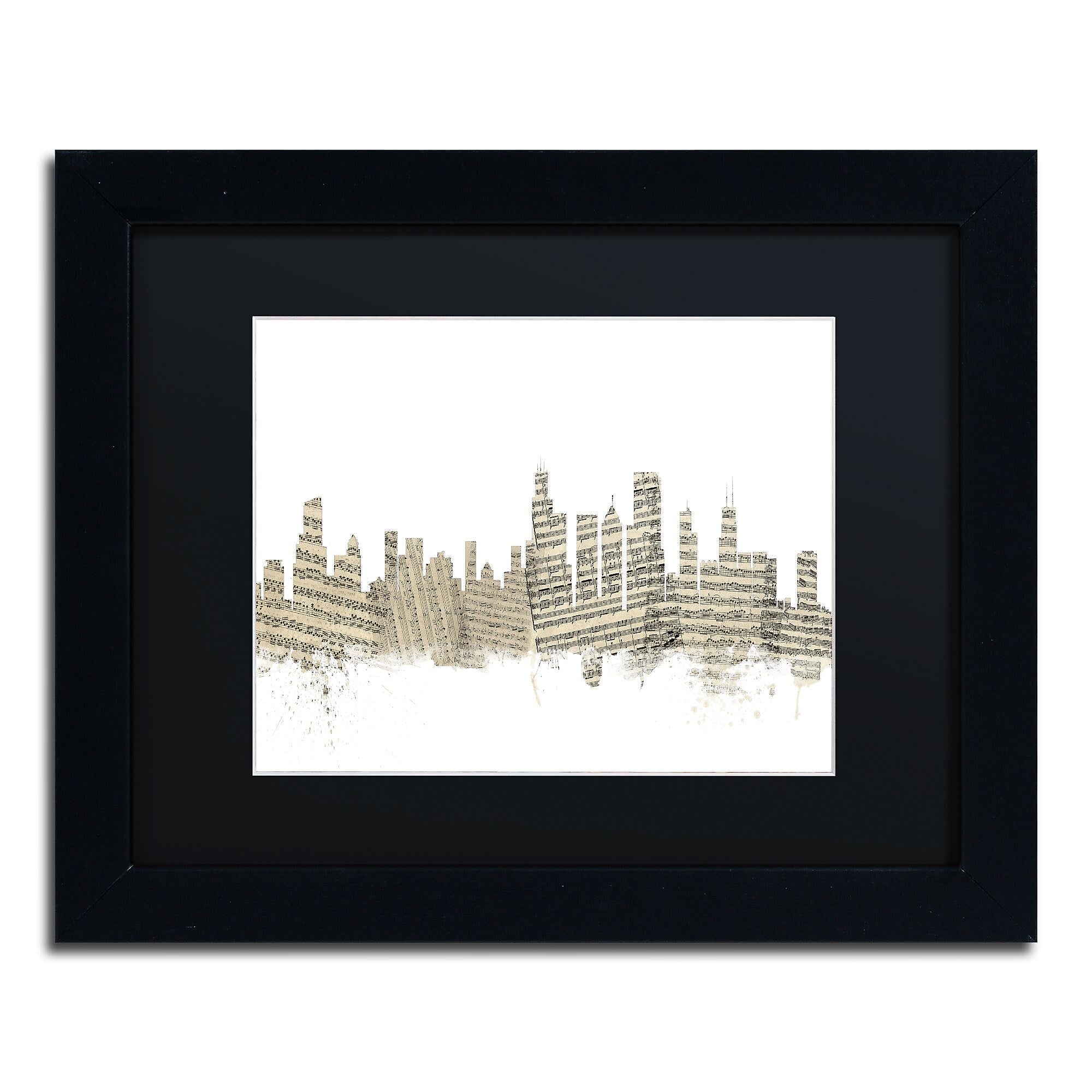Trademark Fine Art ''Chicago Skyline Sheet Music'' by Michael Tompsett 11" x 14" Black Frame (MT0817-B1114BMF)