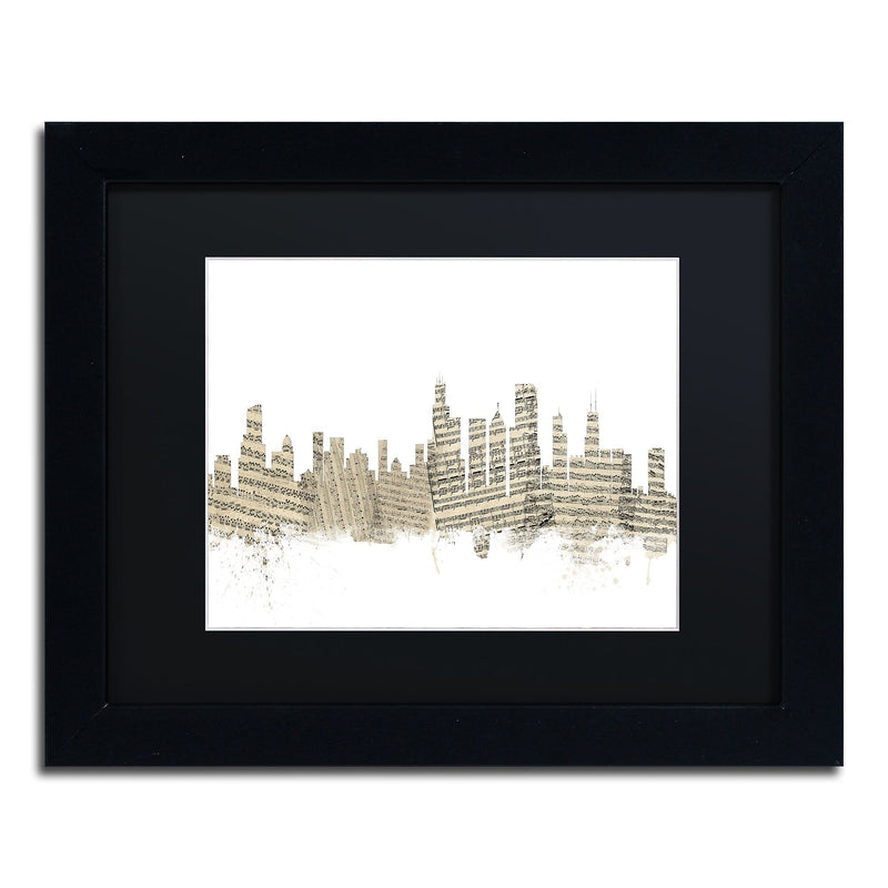 Trademark Fine Art ''Chicago Skyline Sheet Music'' by Michael Tompsett 11" x 14" Black Frame (MT0817-B1114BMF)