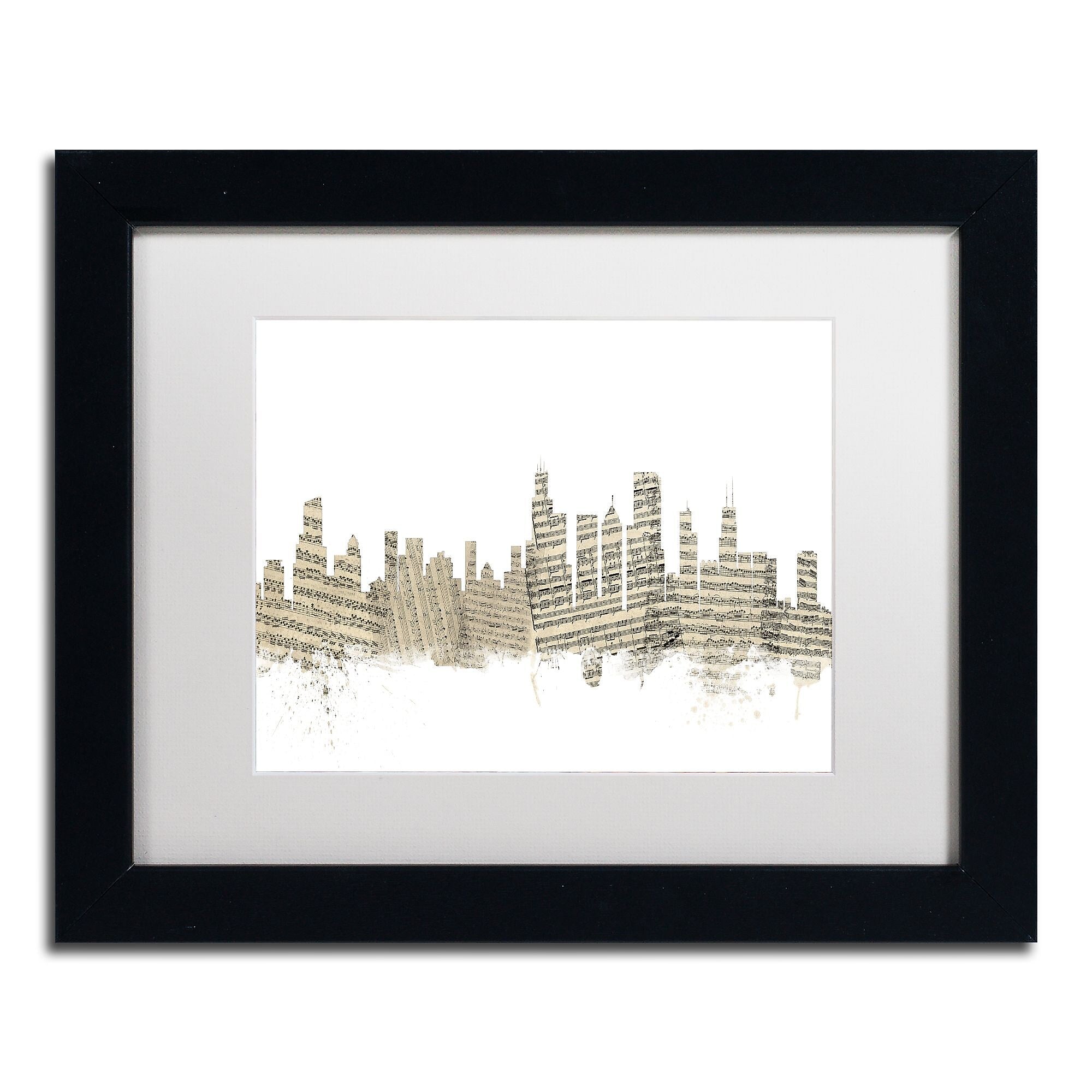Trademark Fine Art ''Chicago Skyline Sheet Music'' by Michael Tompsett 11" x 14" Black Frame (MT0817-B1114MF)