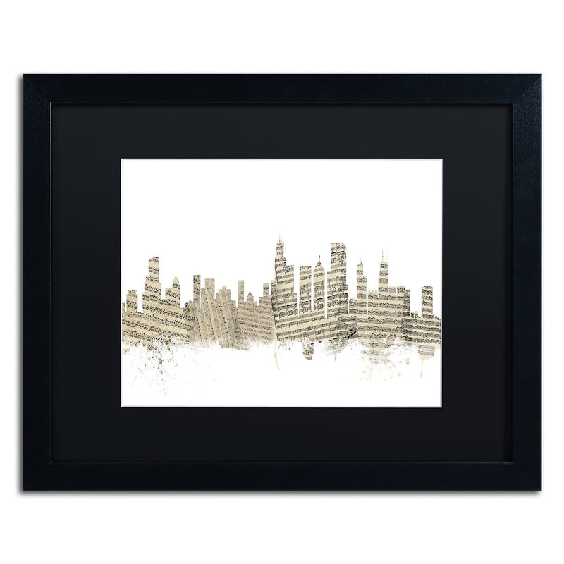 Trademark Fine Art ''Chicago Skyline Sheet Music'' by Michael Tompsett 16" x 20" Black Matted Black Frame (MT0817-B1620BMF)