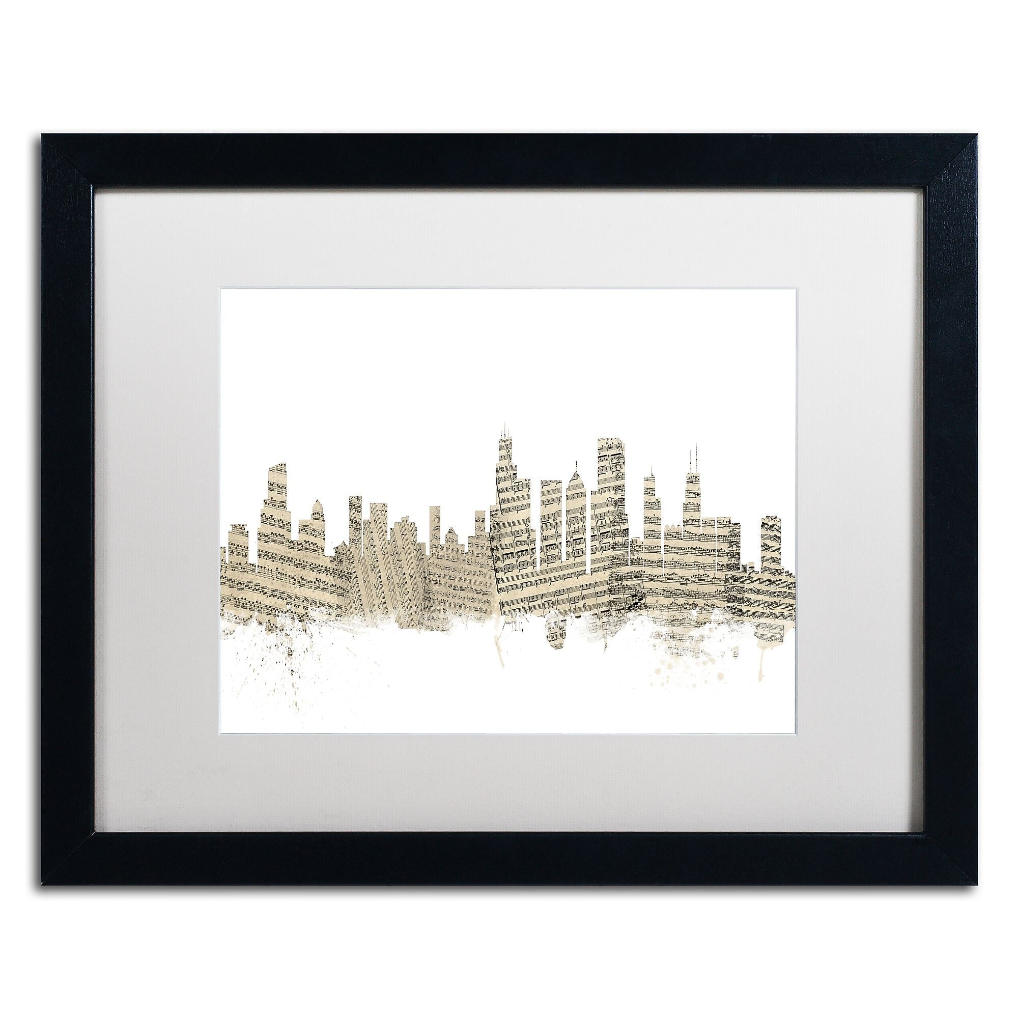 Trademark Fine Art ''Chicago Skyline Sheet Music'' by Michael Tompsett 16" x 20" White Matted Black Frame (MT0817-B1620MF)